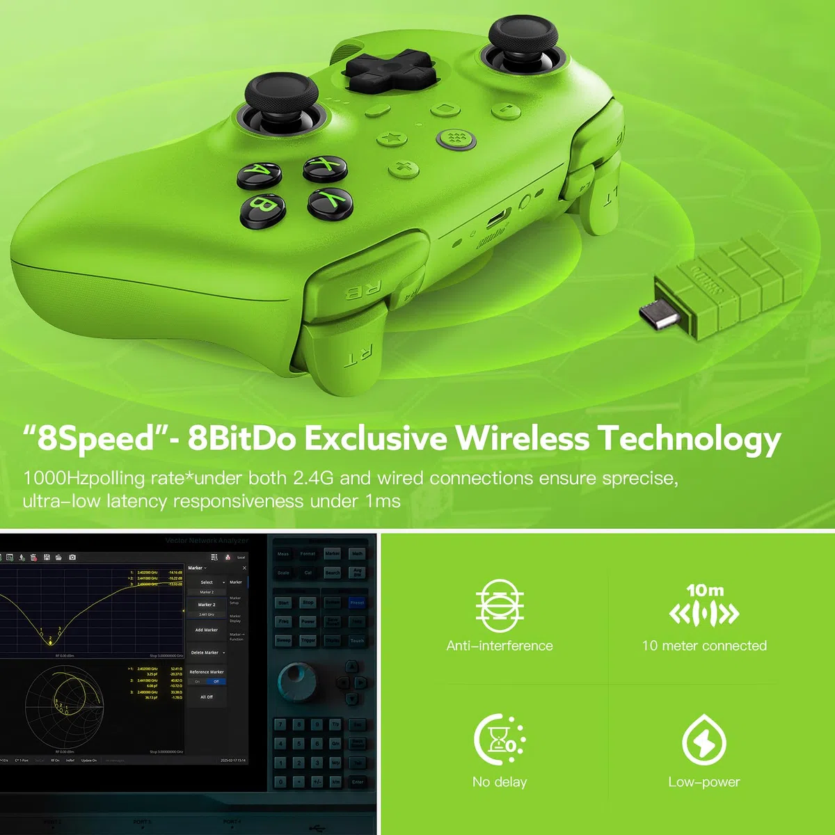 8BitDo Ultimate 2 Wireless Controller para PC/Android/Apple/Steam, Joystick TMR, Gatillos Táctiles/Efecto Hall Conmutables, Anillo Fuego RGB, 2.4G Controlador Juegos Inalámbrico 8Speed con Base Carga