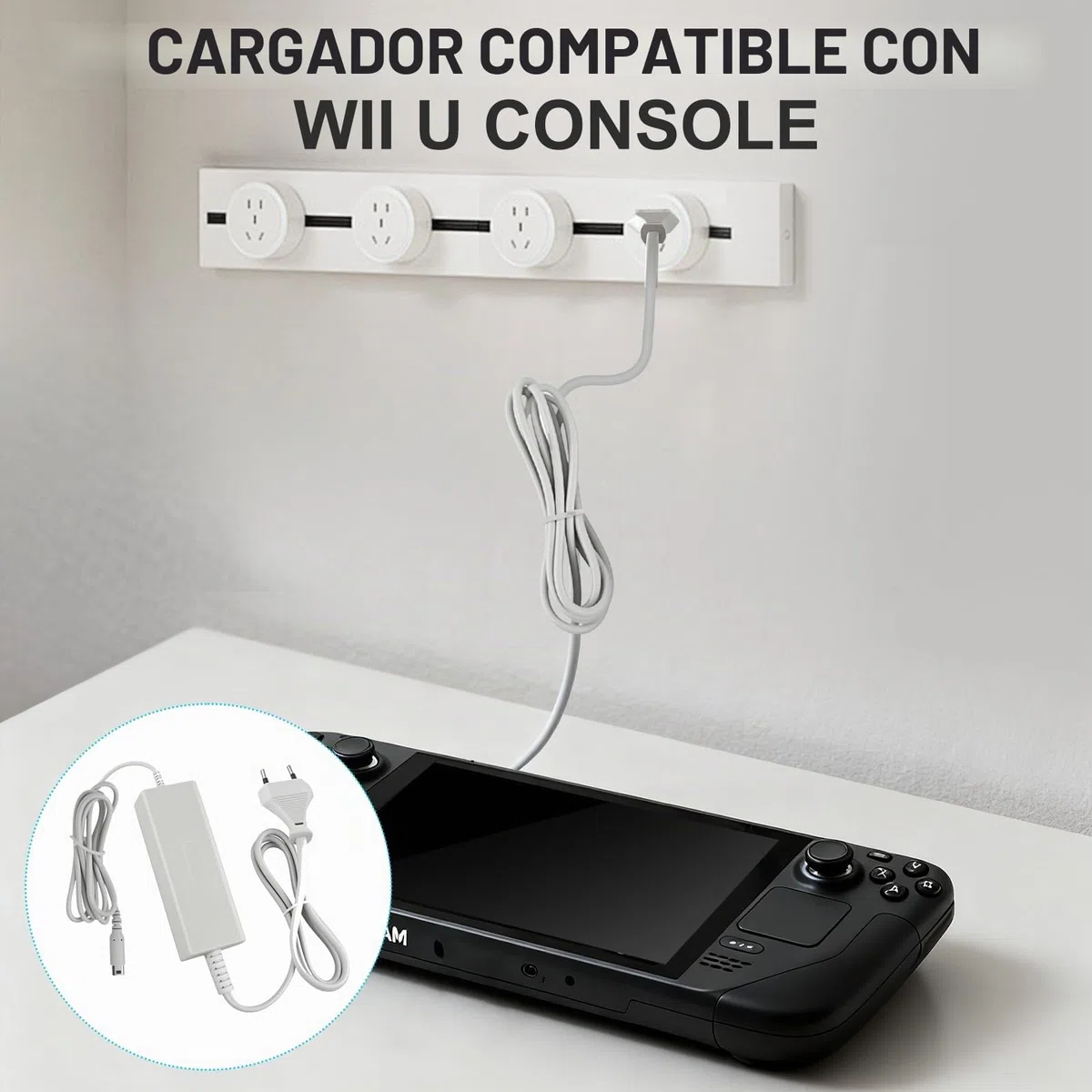 Cargador para Nintendo Wii U Gamepad, Fuente de Alimentación Pared Cargador Cable, Power Adapter para Wii U, AC 100-240V Alimentación Portátil Carga Rápida para U Gamepad