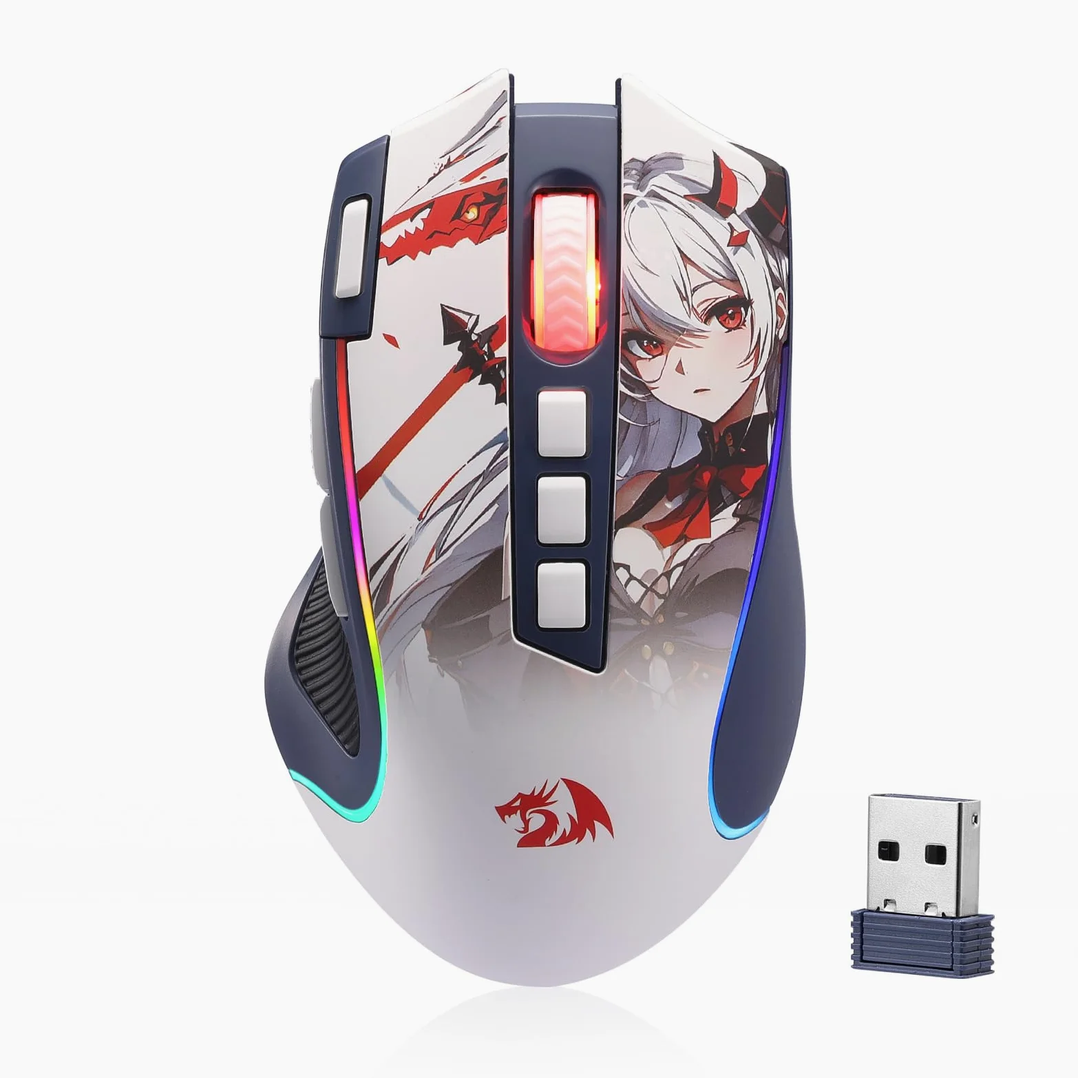 Redragon M612AK Pro Ratón Gaming Anime RGB Inalámbrico 8000 dpi | 9 Botones Programables 7 Modos Retroiluminación BT 2.4G Botón Fuego Rápido Software