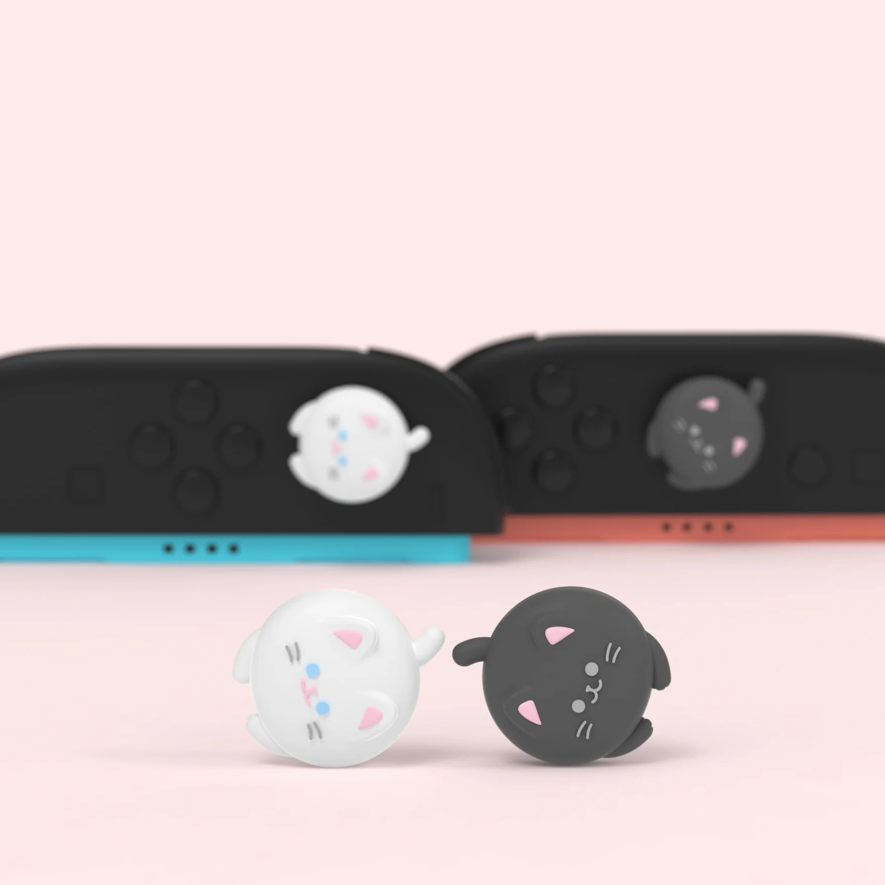 PlayVital 4 Piezas de Agarres para el Pulgar para Nintendo Switch 2 2025, Kawaii Tapas de Silicona para Joysticks de Joycon, Protector para Joystick, Accesorios para Switch 2 (Gatito Lindo)