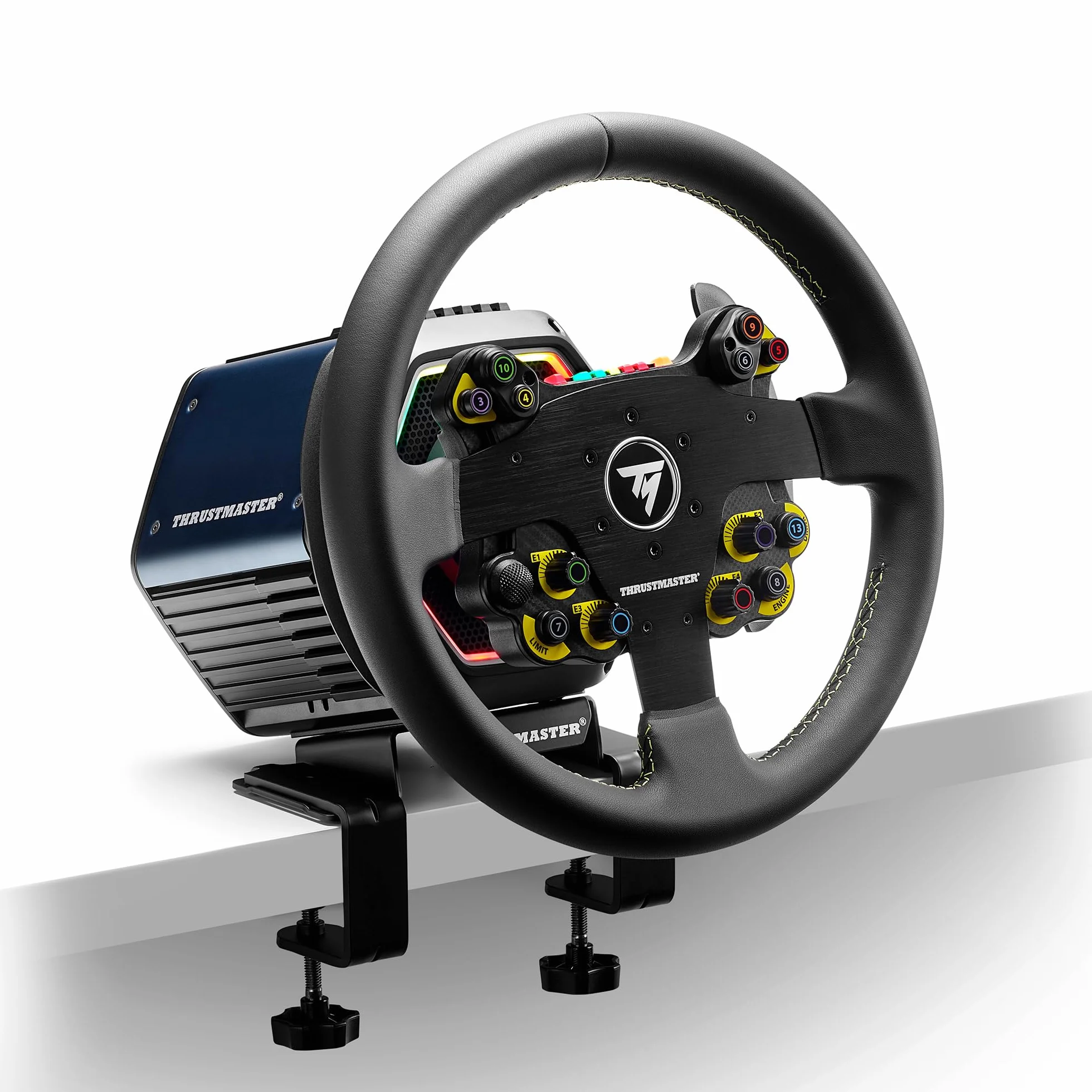 Thrustmaster EVO Racing 32R Leather - Volante de Cuero de 32 cm con EVO Hub (Buje Desmontable, Levas Magnéticas, 25 Botones, Compatible con PS5, Xbox y PC) Negro