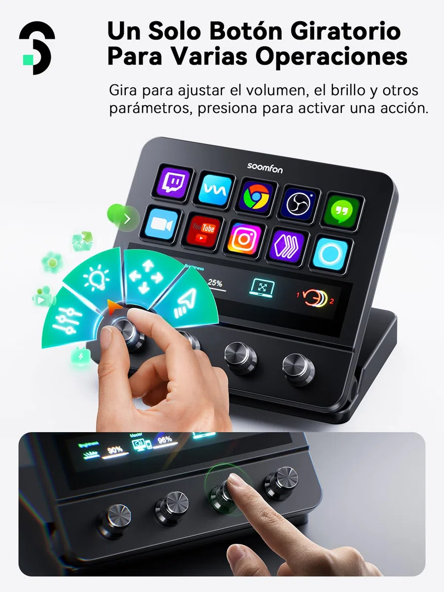 SOOMFON Stream Controller Deck 10 Teclas Macro&Pantalla Táctil&4 Perillas | Stream Controlador Deck con OBS Twitch YouTube PS Word Zoom Excel y Más, con Mac/Win, para Streaming Gaming Oficina Creación