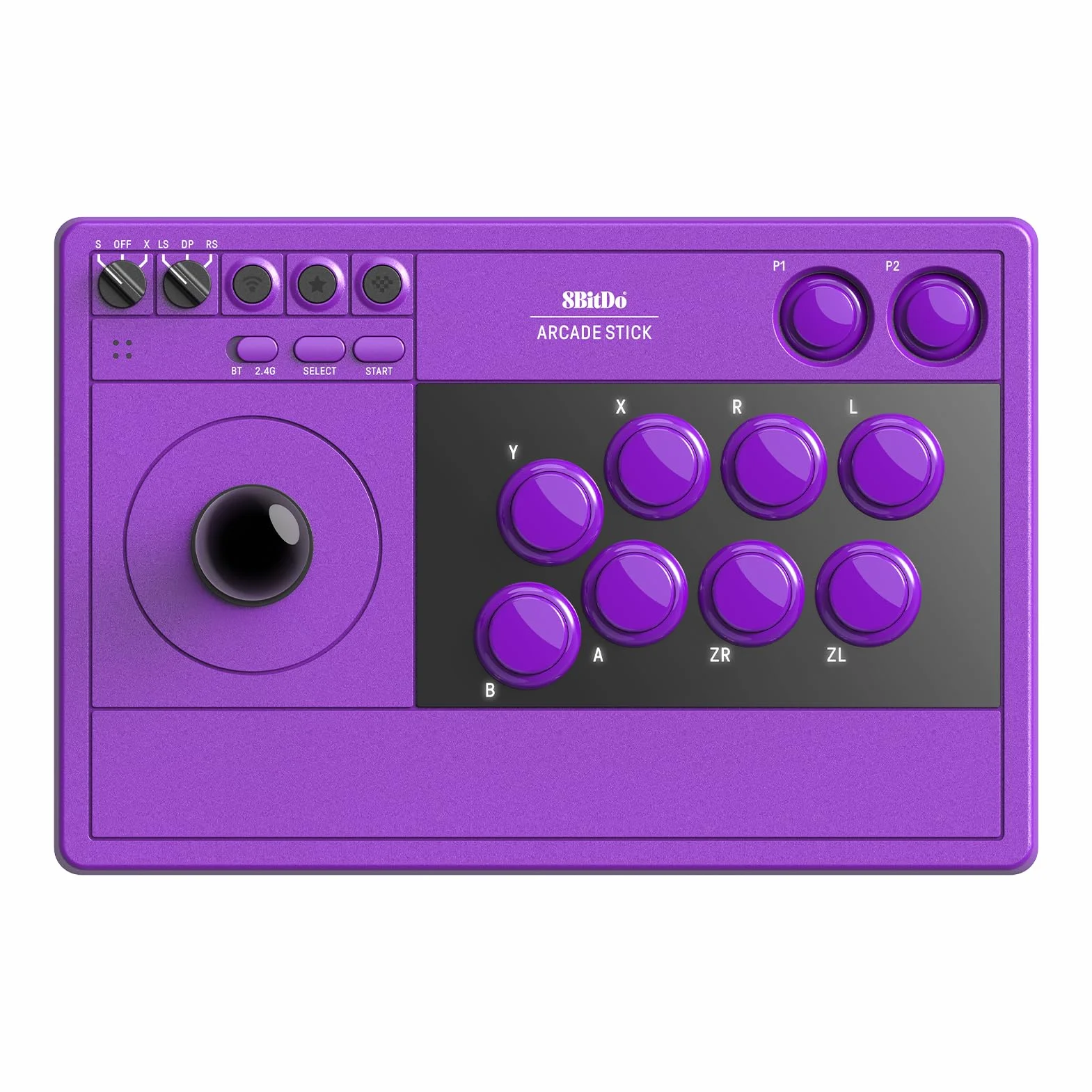 8Bitdo Arcade Stick for Switch/Switch 2 & Windows PC, Wireless Bluetooth, 2.4G Adapter & Wired USB-C Arcade Fight Stick, Dynamic Button Layout, Macro Buttons, Turbo Functionality - Purple