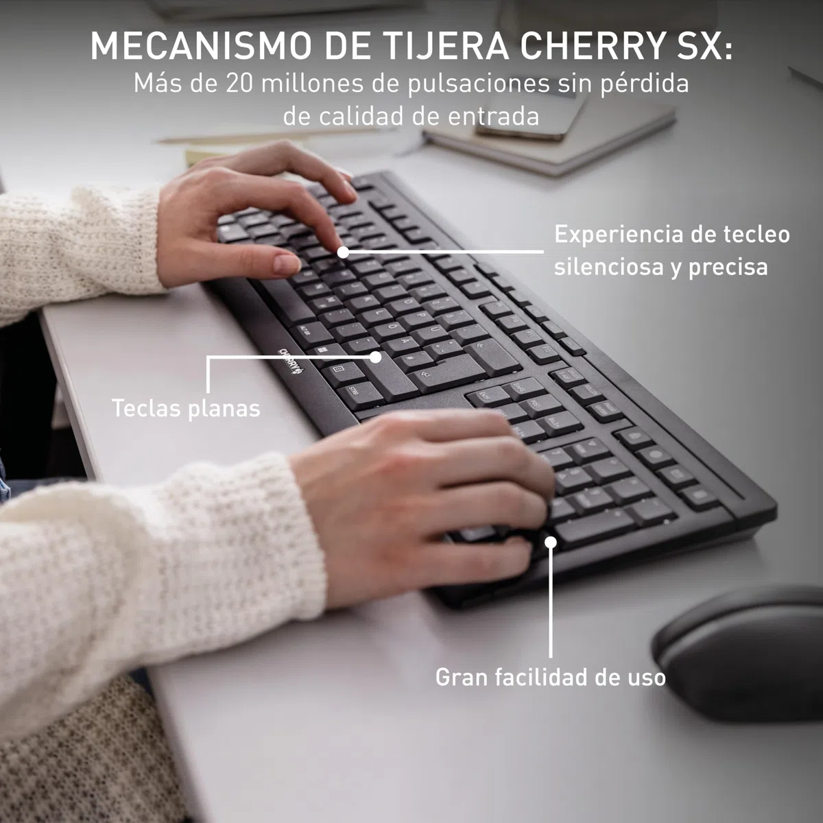 CHERRY STREAM DESKTOP RECHARGE, Pack de Teclado y Ratón Inalámbricos, Distribución de Teclado Inglés UK (QWERTY), Radiofrecuencia 2,4 GHz, Teclas Silenciosas, Recargable, Blanco/Gris