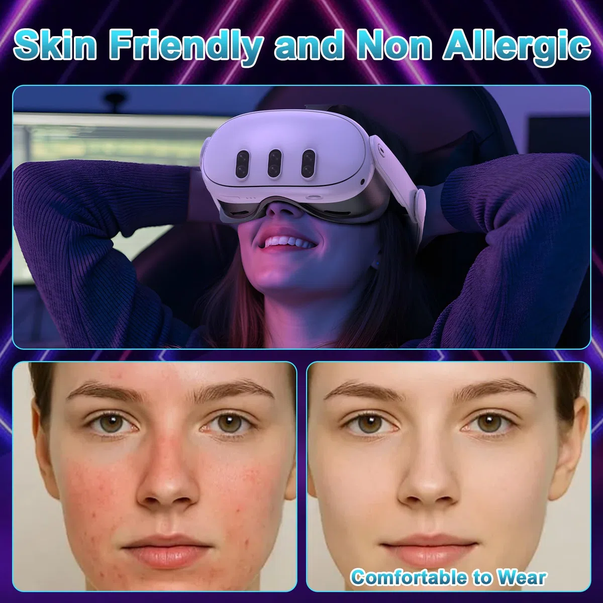 Almohadilla Facial de Realidad Virtual, Interfaz Facial Compatible con Accesorios Meta/Oculus Quest 3, Almohadilla Facial de PU Suave como Repuesto para Quest 3 (Quest3)