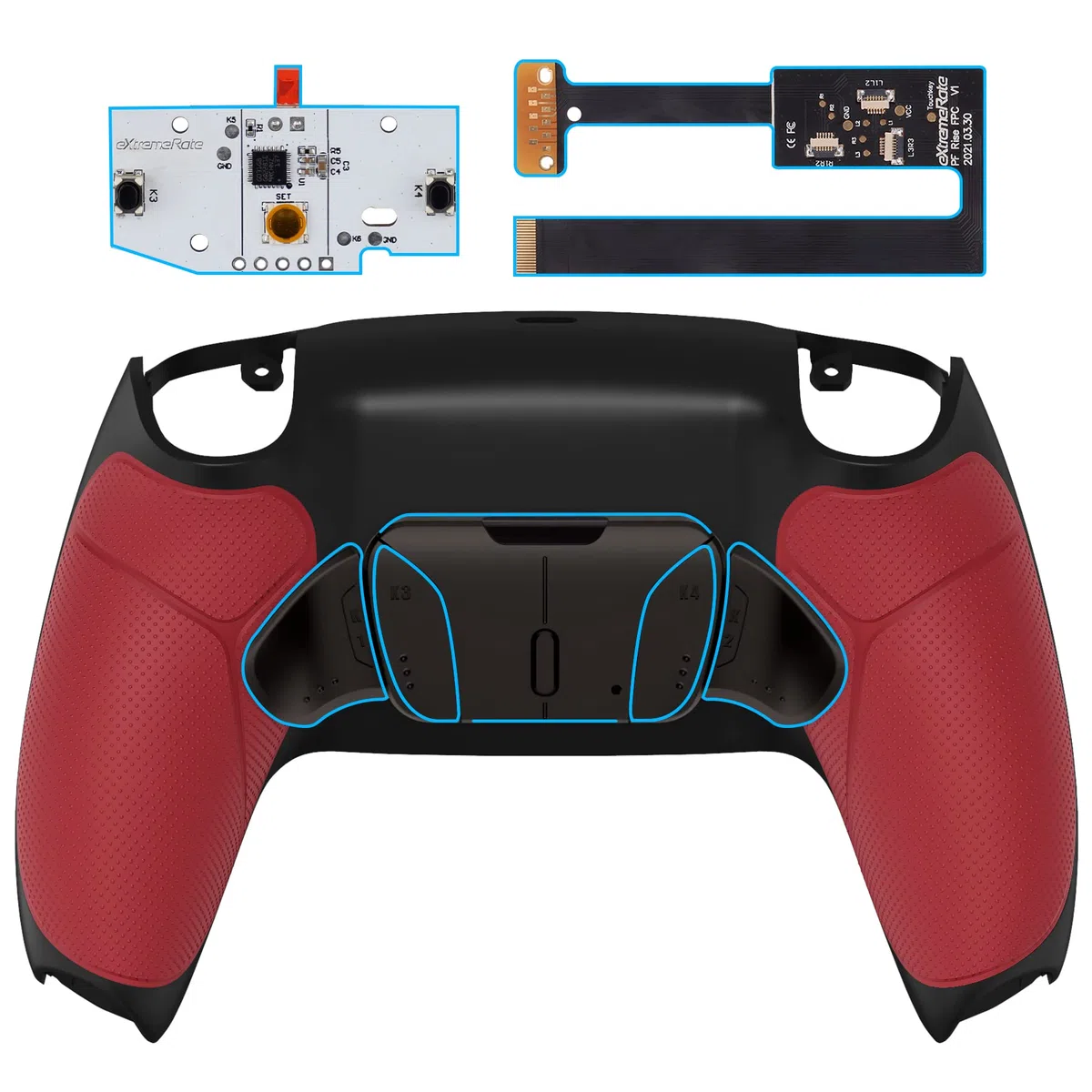 eXtremeRate Real Metal Buttons (RMB) Programable RISE4 Remap Kit para ps5 Mando BDM-010 & BDM-020 Actualización Board & Carcasa Trasera & 4 Palancas Botones Traseros para ps5 Control(Rojo Negro)