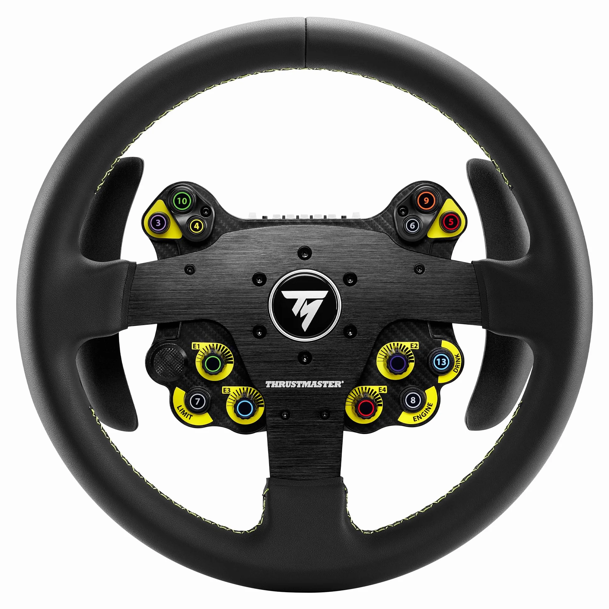 Thrustmaster EVO Racing 32R Leather - Volante de Cuero de 32 cm con EVO Hub (Buje Desmontable, Levas Magnéticas, 25 Botones, Compatible con PS5, Xbox y PC) Negro