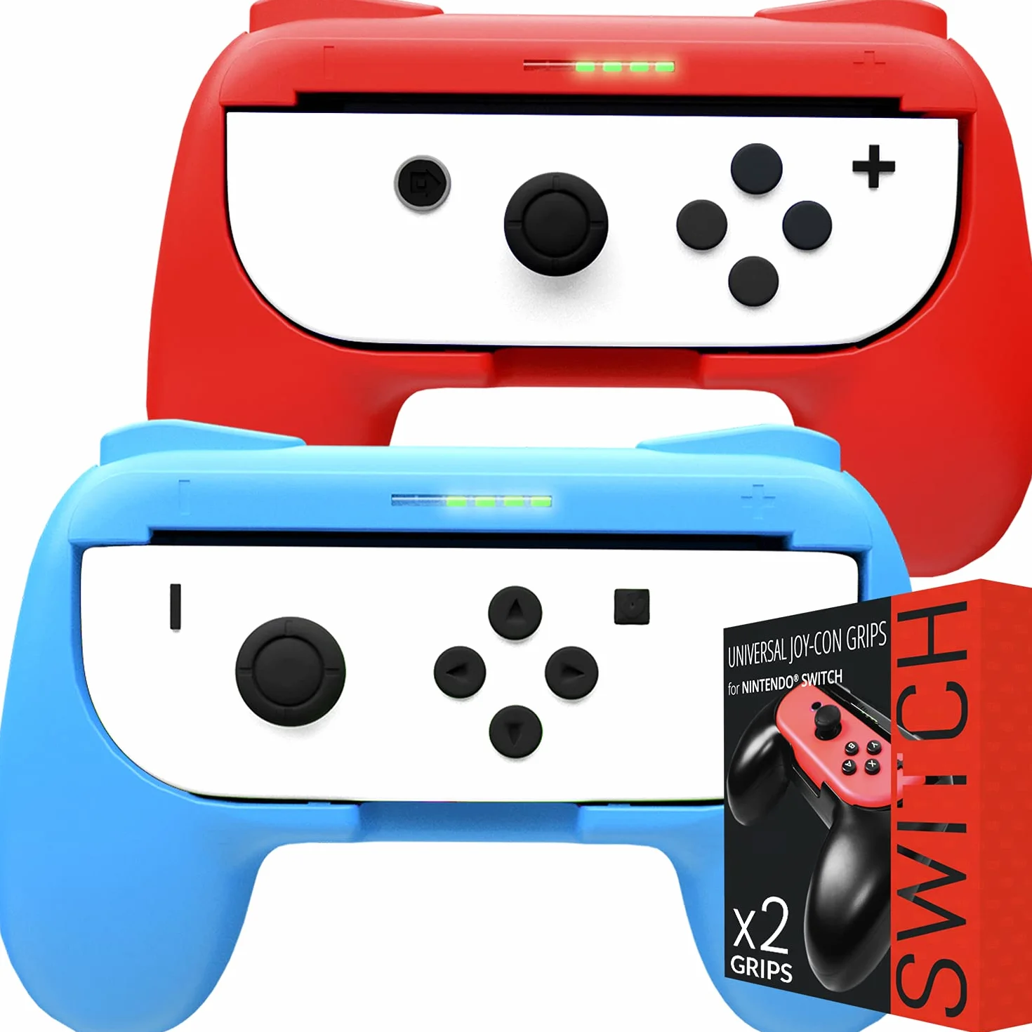 Grips de Orzly compatibles con los Joy-Cons de la Nintendo Switch - PACK DE DOS (1x ROJO y 1x AZUL) Grips Universales para usar con los JoyCons de la Nintendo Switch