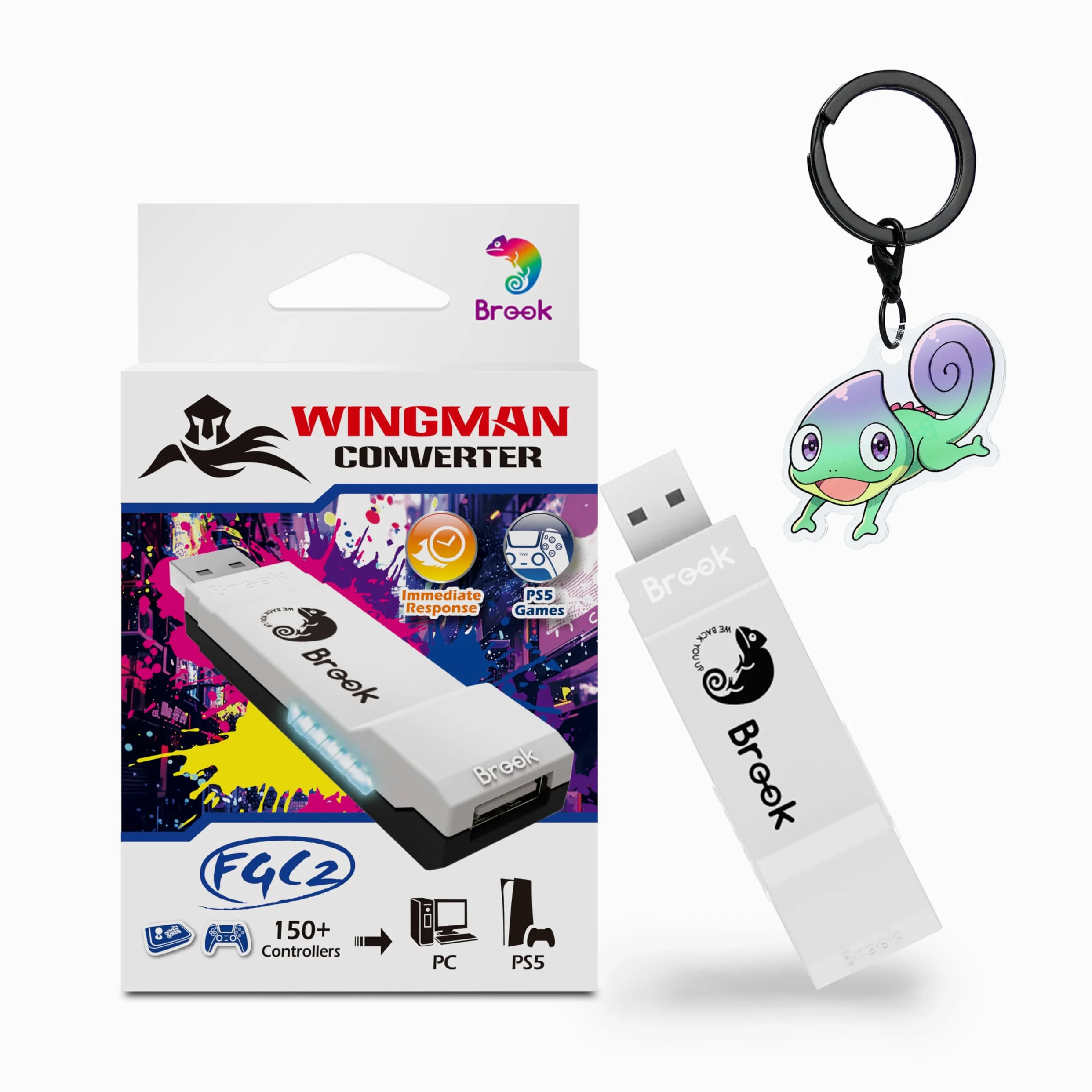 Brook Wingman FGC2 Convertidor con Llavero - Adaptador de Joystick Arcade Gamepad para PS5 y PC, Soporta Todos los Juegos de PS5 (Versión Oficial Exclusiva)