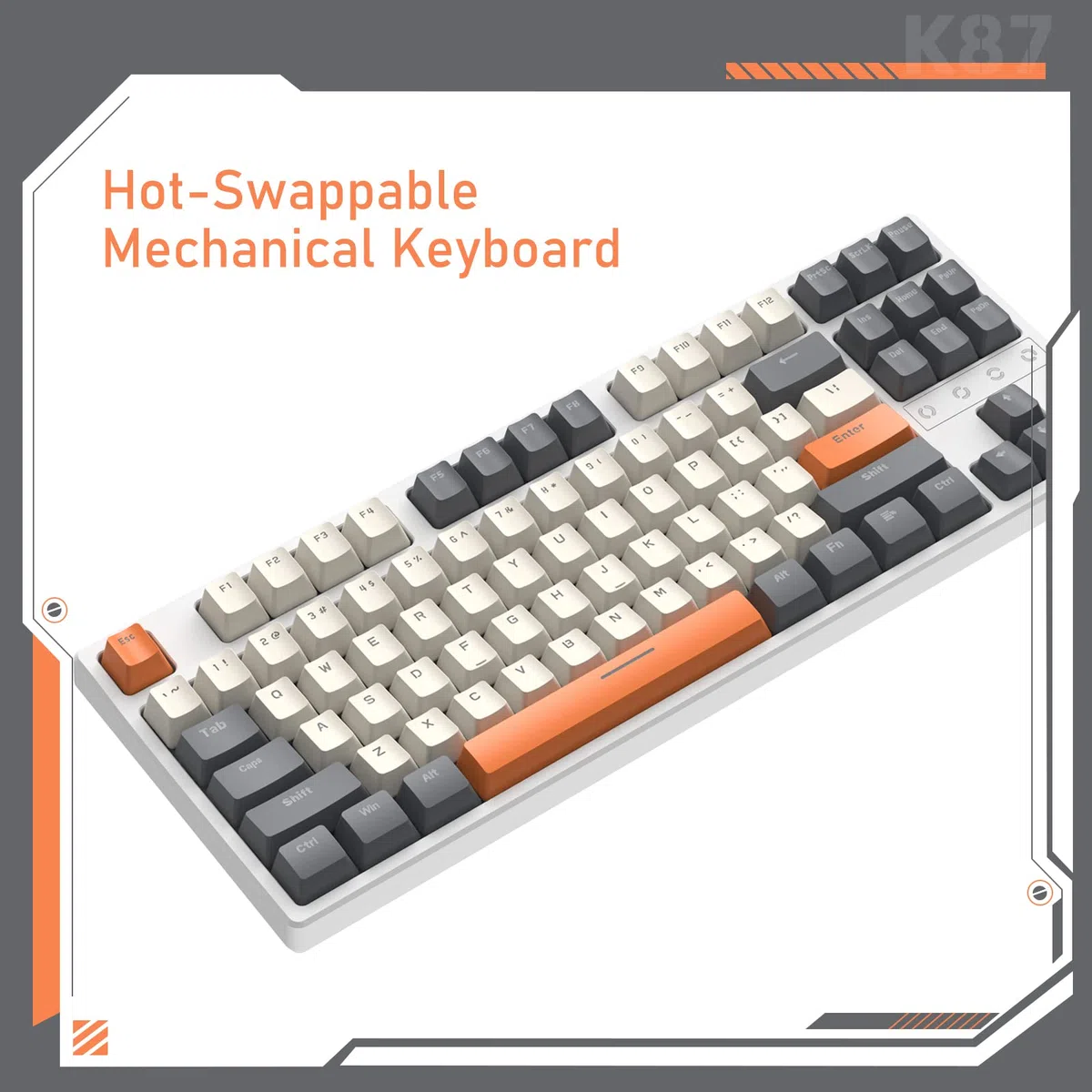 K87 Teclado para Juegos 75% Inalámbrico - Modo triple-BT5.0/2,4G/USB Cable - Compacto 87 Teclas TKL 80% - Iluminación LIGHTSYNC RGB - Interruptor Lineal Silencioso Hot-Swap Recargable 3000mAh - Gris