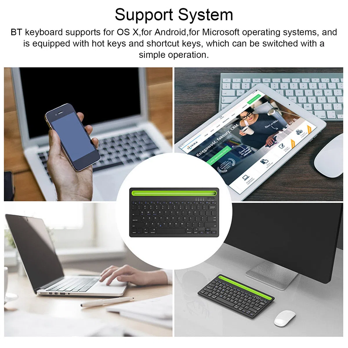 Teclado Inalámbrico Multidispositivo para OS X, Android y Windows, con Ranura para Tarjetas, Diseño de Doble Canal, Construcción de Pie de Tijera, Equipada Teclas de Acceso Rápido, Teclado Bluetooth