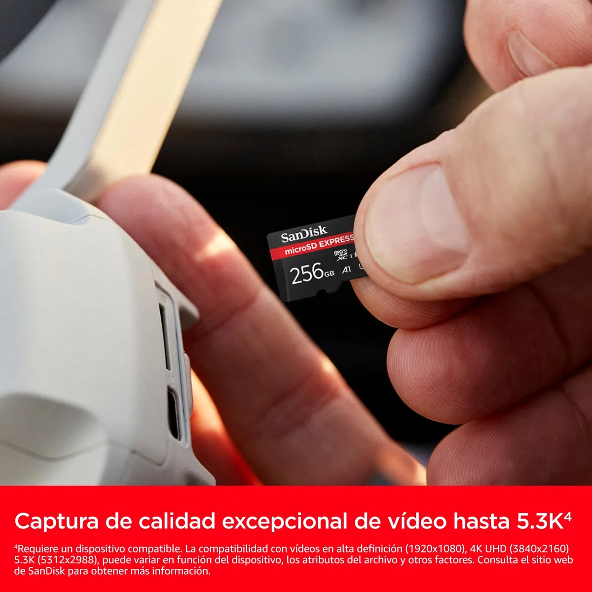 SanDisk microSD Express, 256 GB Tarjeta Micro SD, Velocidad de Lectura/Escritura hasta 880/480 MB/s, Velocidades de Lectura hasta 4,4 Veces Superiores a Las de Nuestras Tarjetas microSD, Class 10, U3