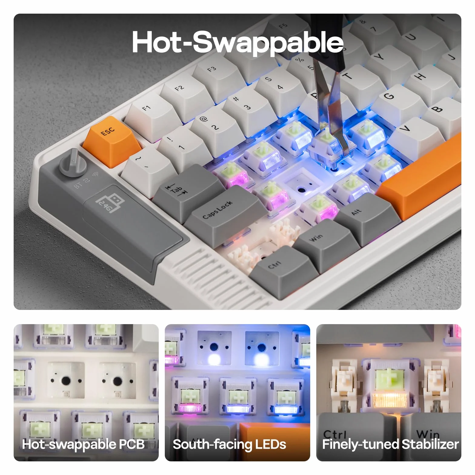 EPOMAKER RT85 Teclado Gaming Mecánico Inalámbrico con Joystick,Blanco Retro | Pantalla Personalizable, 8000mAh, BT/USB/2.4Ghz, Gasket, Acolchado de 5 Capas, Hot-Swap, Teclas PBT, Wisteria Linear Switch
