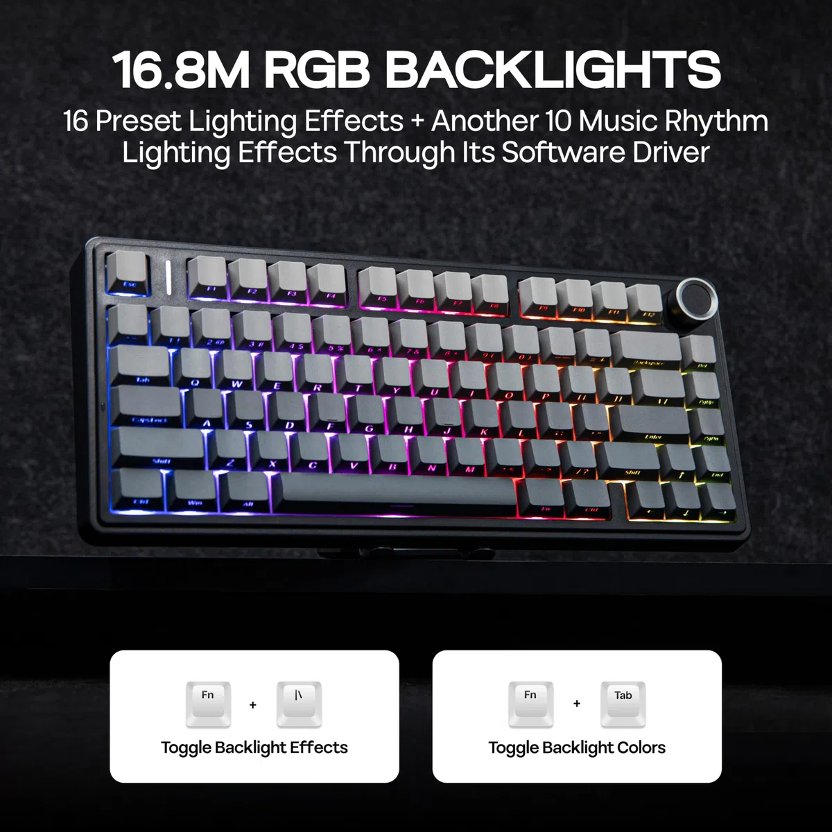 MechLands Aula F75 PRO - Teclado gaming inalámbrico 75%, teclado mecánico personalizado con montura Gasket y acolchado de cinco capas, Bluetooth/2.4GHz/USB-C, intercambiable en caliente, perilla, RGB