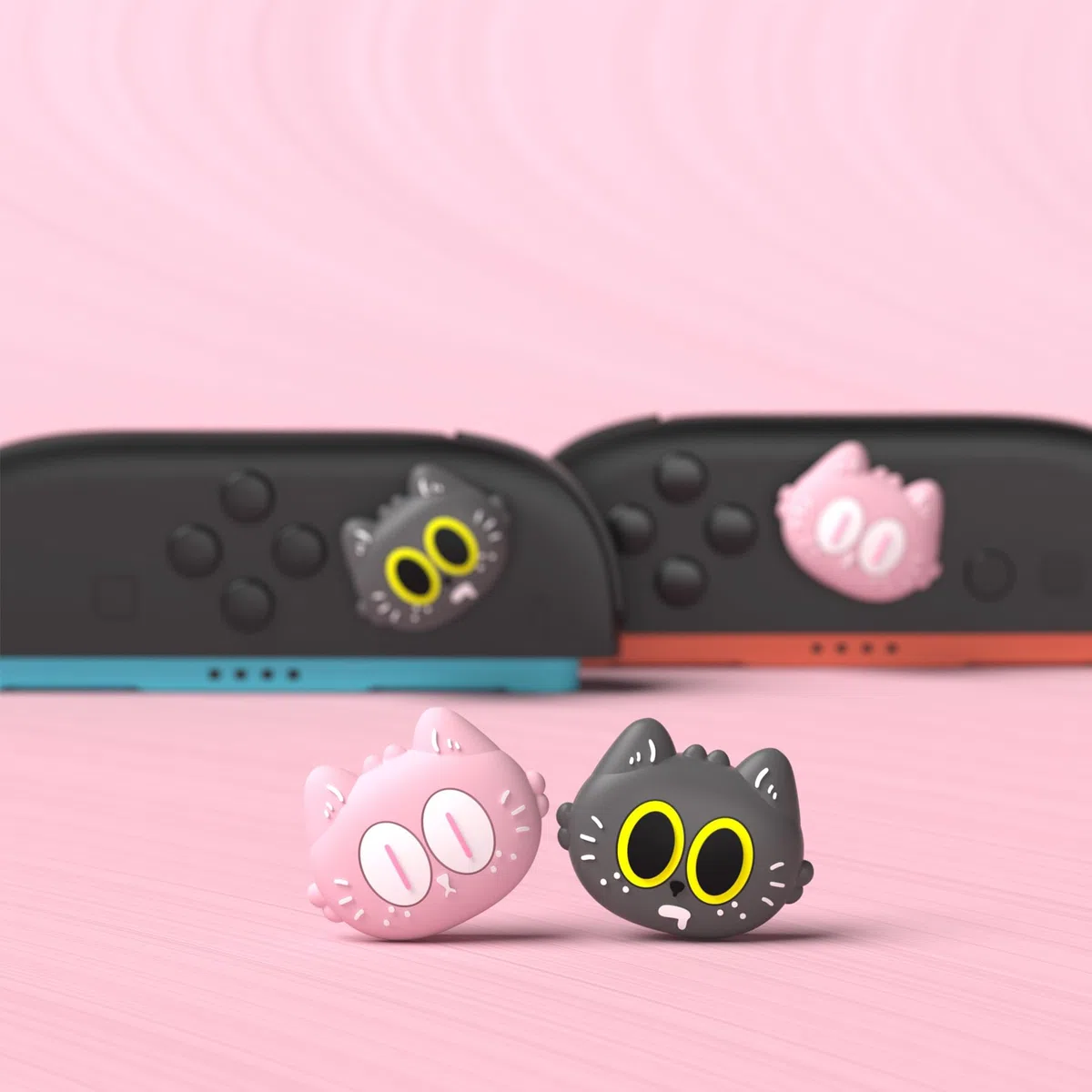 PlayVital 4 Piezas de Agarres para el Pulgar para Nintendo Switch 2 2025, Kawaii Tapas de Silicona para Joysticks de Joycon, Protector para Joystick, Accesorios para Switch 2 (Gato Lunar)
