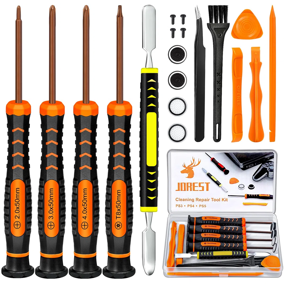 JOREST - Kit de desmontaje PS5, 19 unidades, kit de limpieza, herramienta de reparación para mando y consola, con destornillador Torx T9 y PH00 PH0 PH1, patas de palanca, pinzas para depilar, cepillo