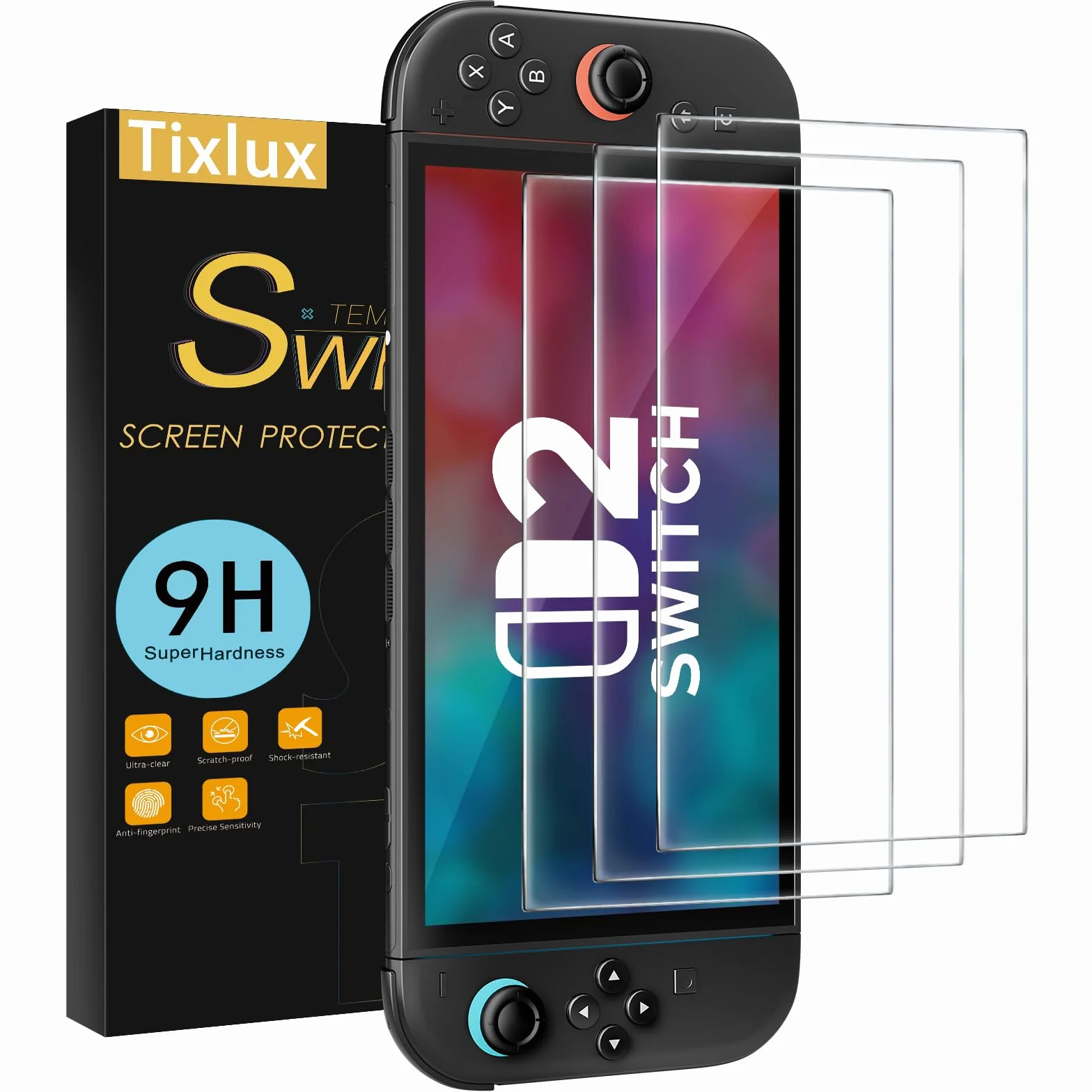 Tixlux Protector de Pantalla 3 Unidades Compatible con Nintendo Switch 2 (2025), Vidrio Templado 9H, Antiarañazos, Ultra Transparente, Sin Burbujas, Instalación Fácil
