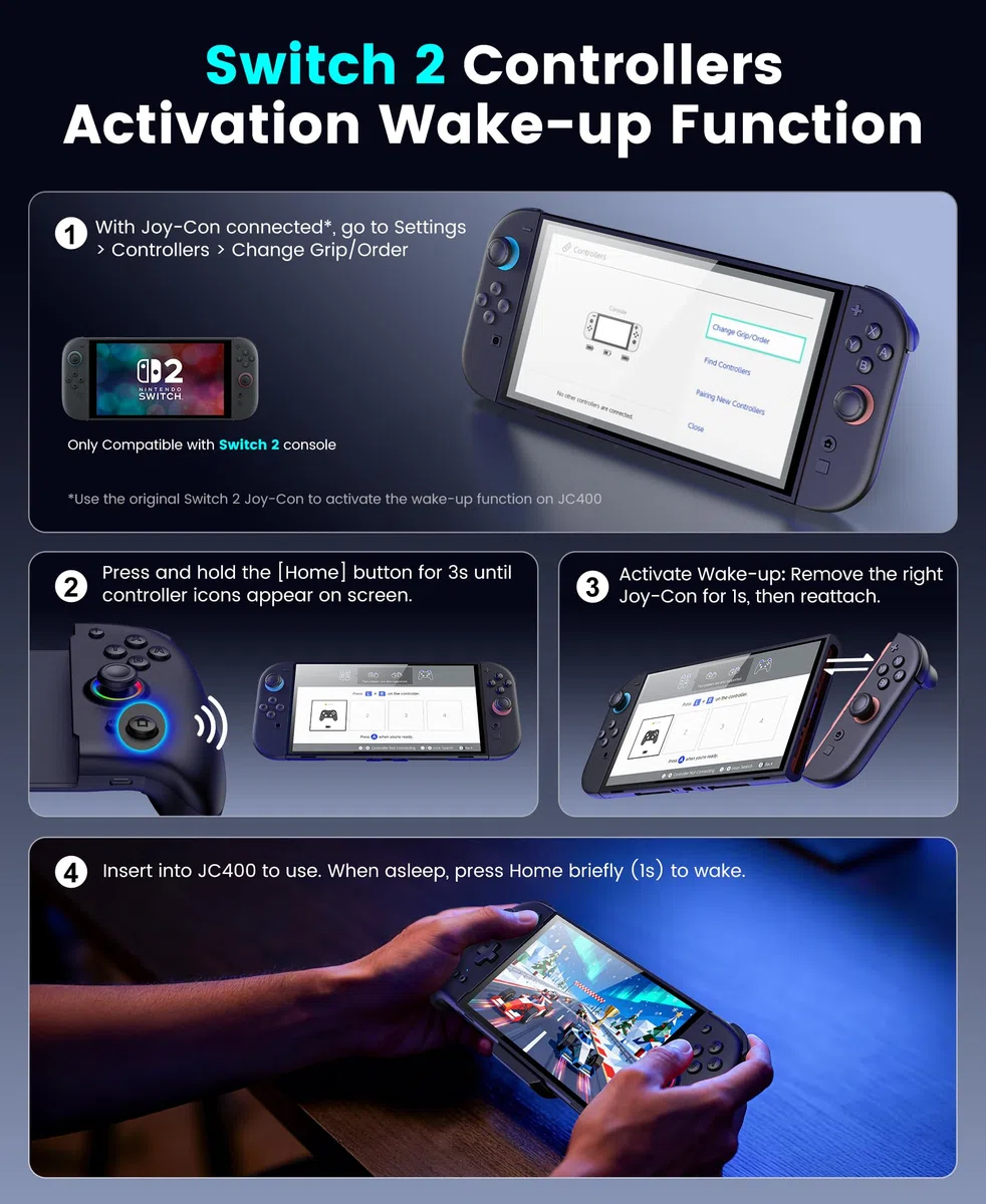 Mando inalámbrico Switch 2, mando pro con joystick de efecto Hall, mando de una pieza para Switch 2 Joy Con, mando de repuesto con RGB/4 ranuras para tarjetas/eje giroscópico/Turbo/Vibración dual