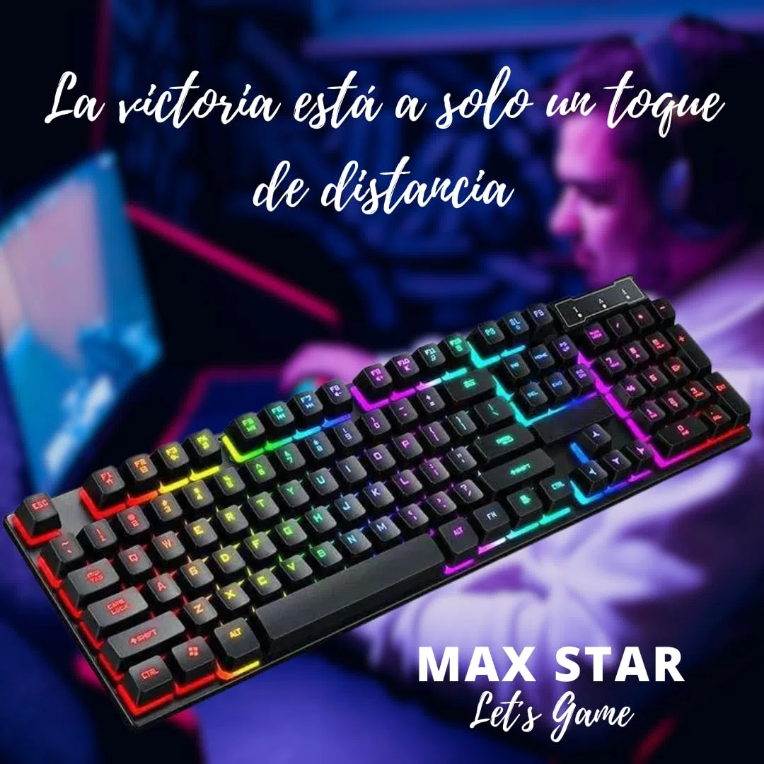 Max Star Teclado Gaming Iluminación LED RGB Teclado Alámbrico Gaming Windows, Mac, PC Gaming, Ordenador, Portátil Teclado Mecánico Negro