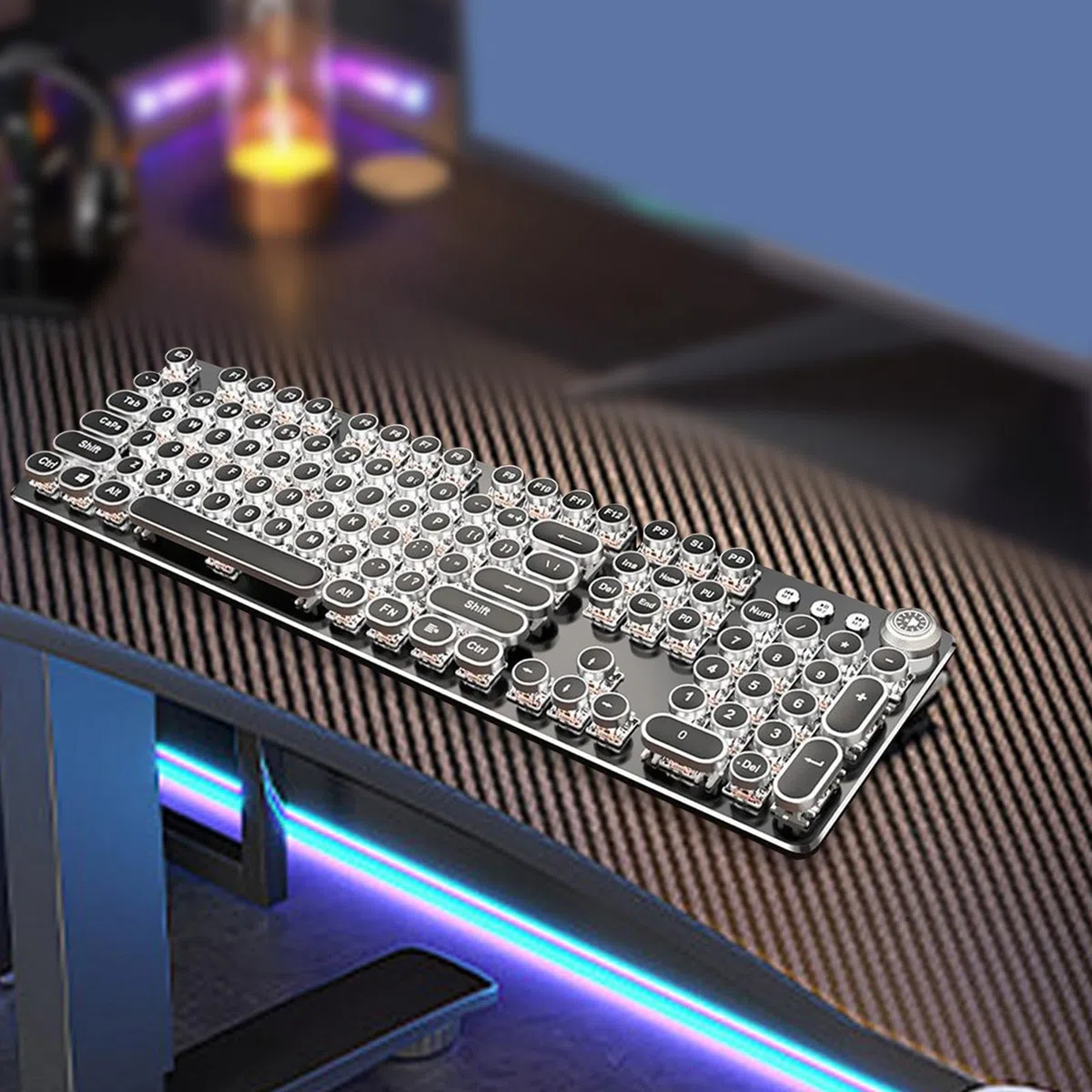 Teclado mecánico para Jugar Retro Punk de 104 Teclas, Teclado Steampunk, Teclado de iluminación, Teclado de Juego Vintage, Teclas Redondas para PC
