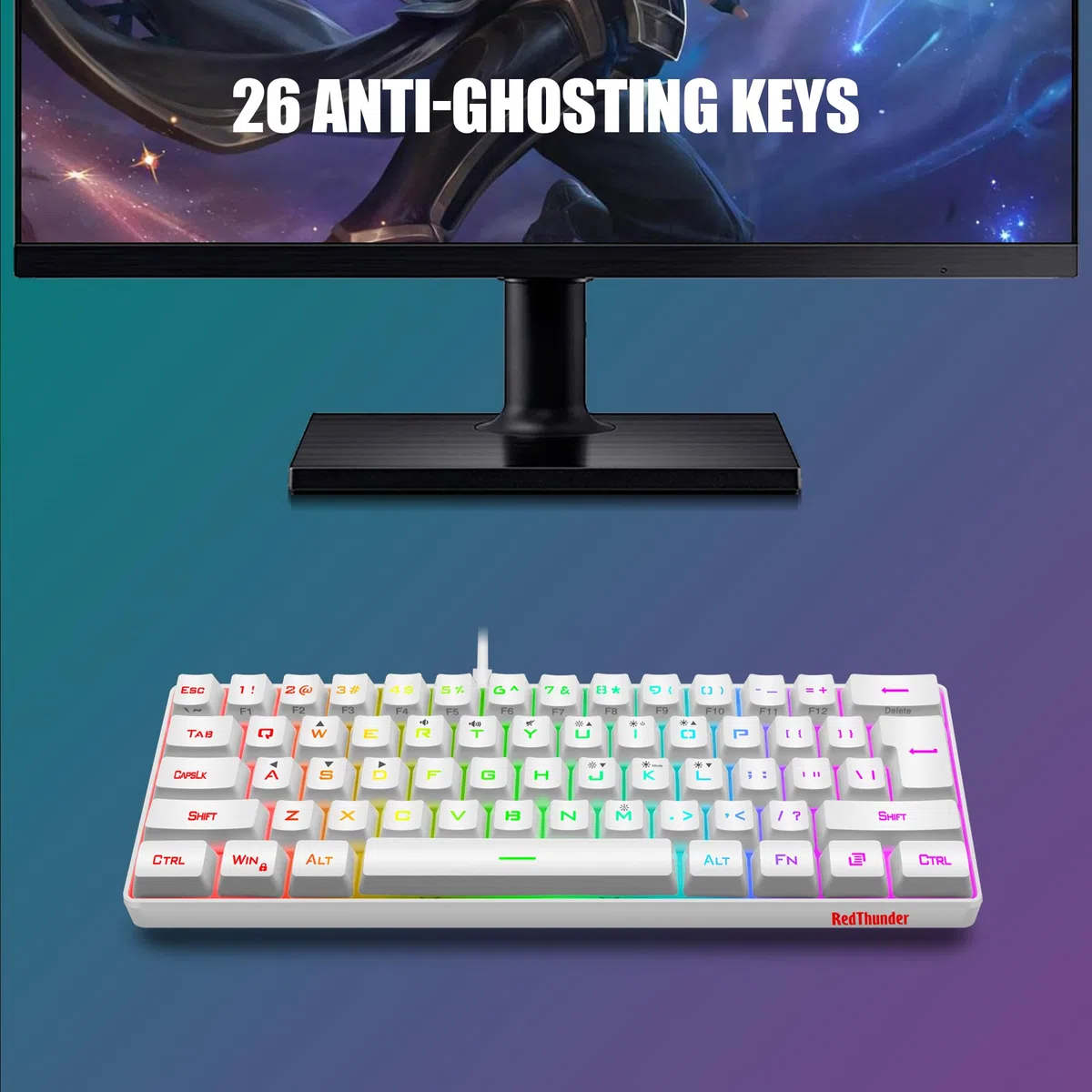 RedThunder 60% Gaming Keyboard and Mouse Combo, Ultra-Compact 61 Keys RGB Backlit Mini Keyboard, Lightweight 7200 dpi Honeycomb Optical, Wired Gaming Set for PC Mac PS5 Xbox Gamer(White)
