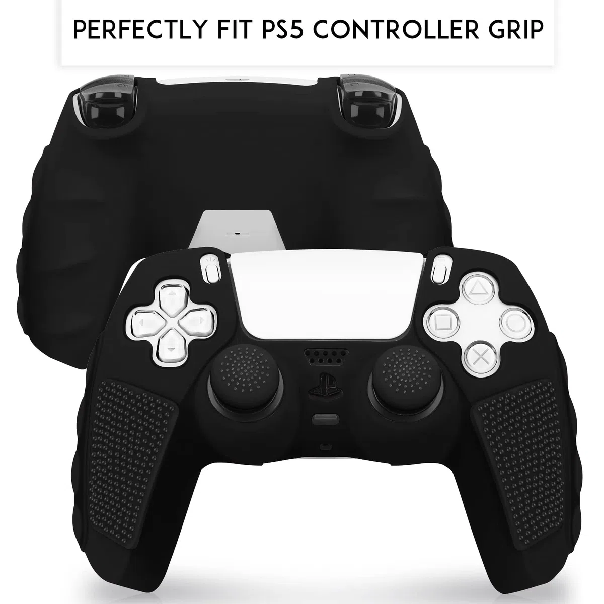 SIKEMAY Anti-Slip PS5 Controller Skin, Soft Thicken Non-Slip Studded Silicone Gel Grip Protective Cover Case for PlayStation 5 Controller Grip, 2 Pack with 8 x Thumb Grip Caps