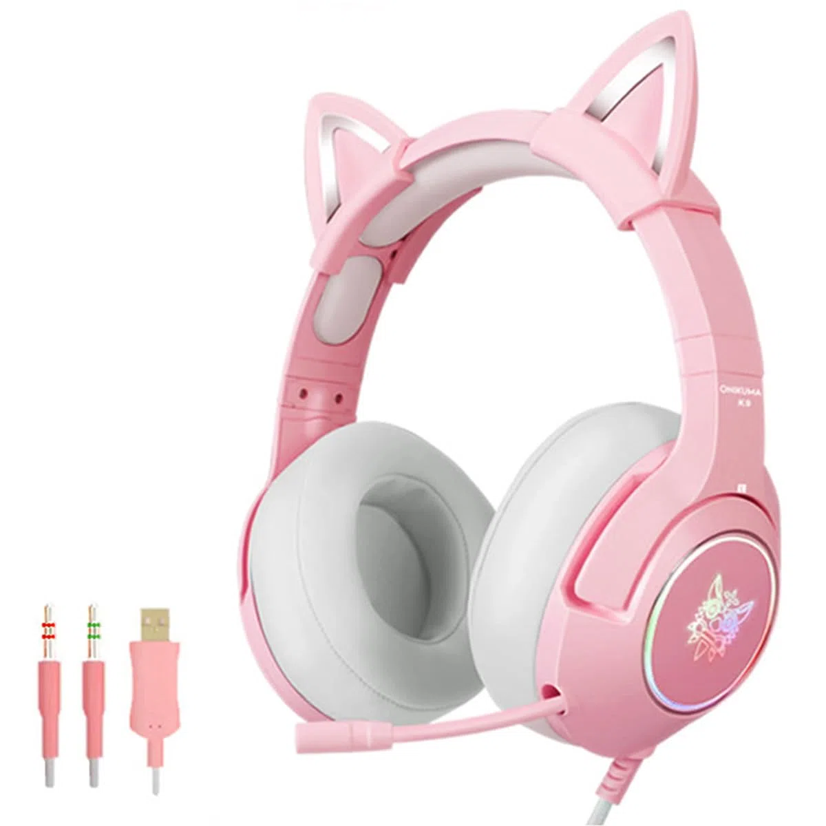 Auriculares Para Juegos Gaming Headset 3.5mm Cable con Orejas de Gato Rosa