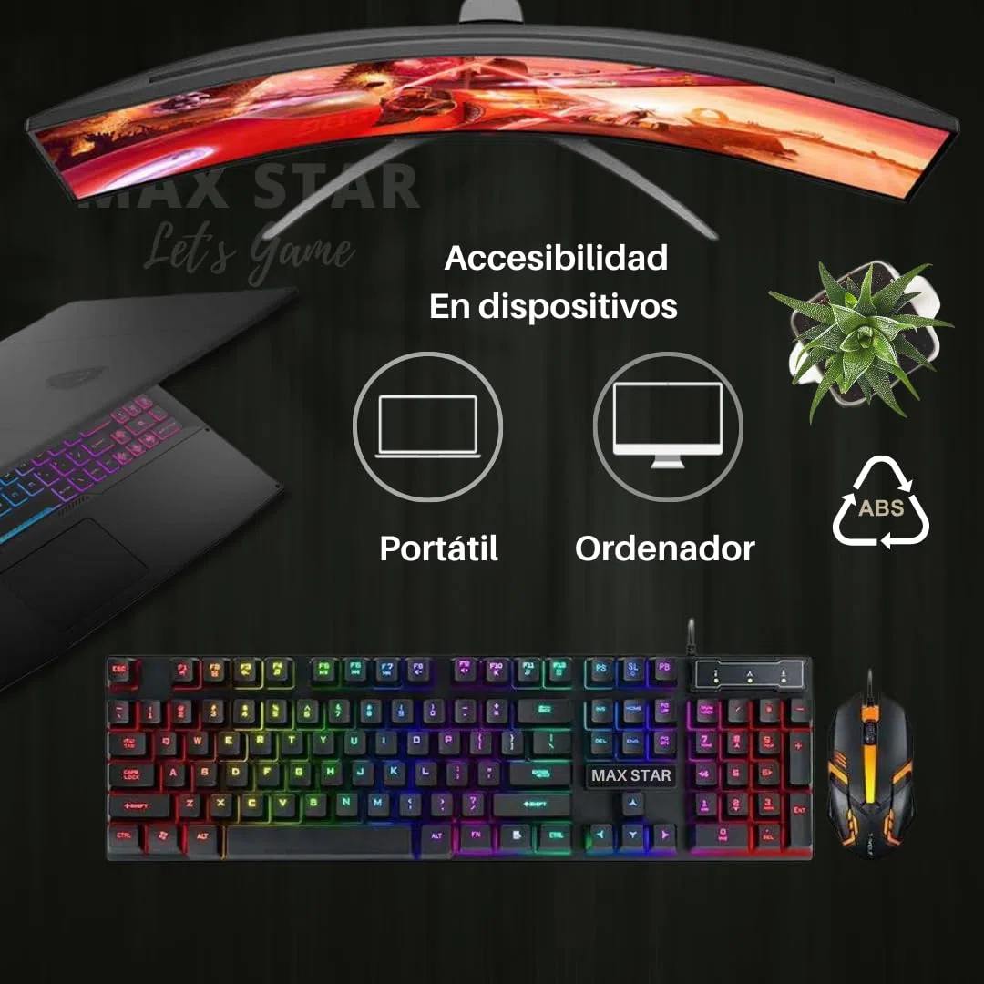 Max Star Teclado Gaming Iluminación LED RGB Teclado Alámbrico Gaming Windows, Mac, PC Gaming, Ordenador, Portátil Teclado Mecánico Negro