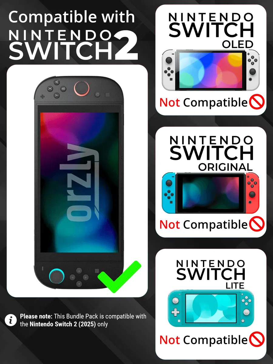 Orzly Pack de Accesorios para Nintendo Switch 2 - Funda de Transporte, Protector de Pantalla, Funda con Agarre, Cable USB-C, Estuche para Juegos, Auriculares y Tapas para Joysticks