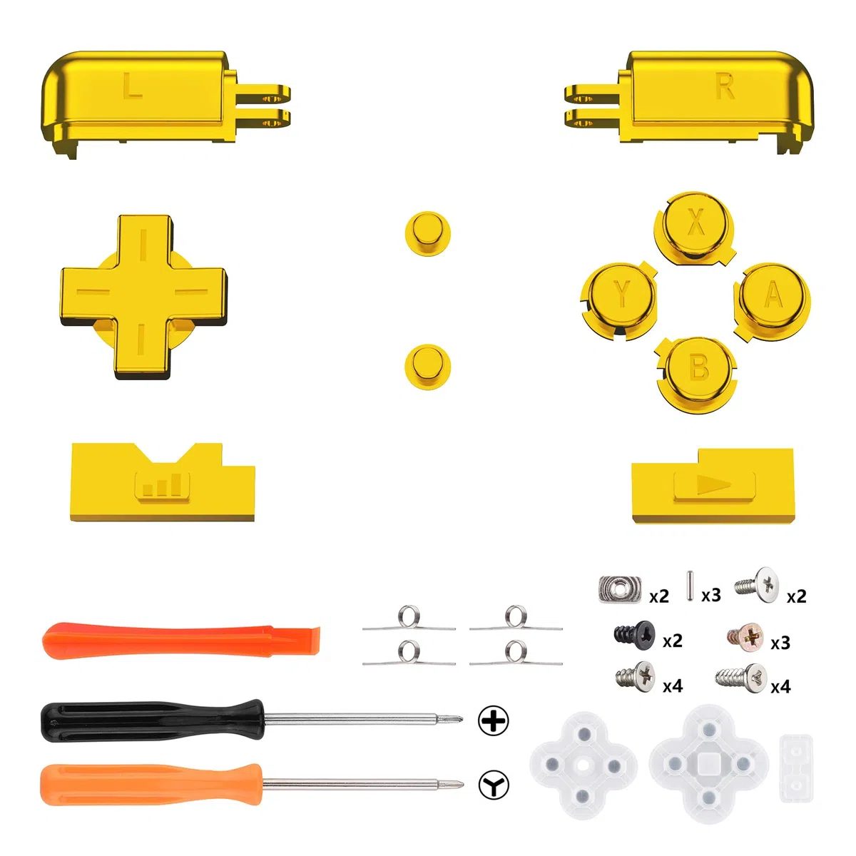 eXtremeRate Botones de Repuesto para Nintendo DS Lite, D-pad A B X Y R L Start y Select, Teclas de Volumen Power - Sin Consola Portátil, Dorado Cromo