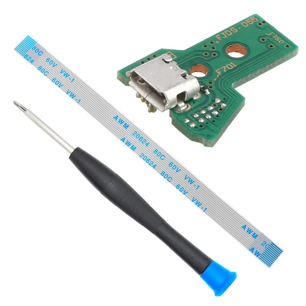 MMOBIEL Reemplazo del Puerto de Carga para el Controlador de PlayStation PS4 Modelo Dualshock 4: JDS-050 /JDS-055 Cable Flexible de 12 Pines con Incl. (+) Destornillador