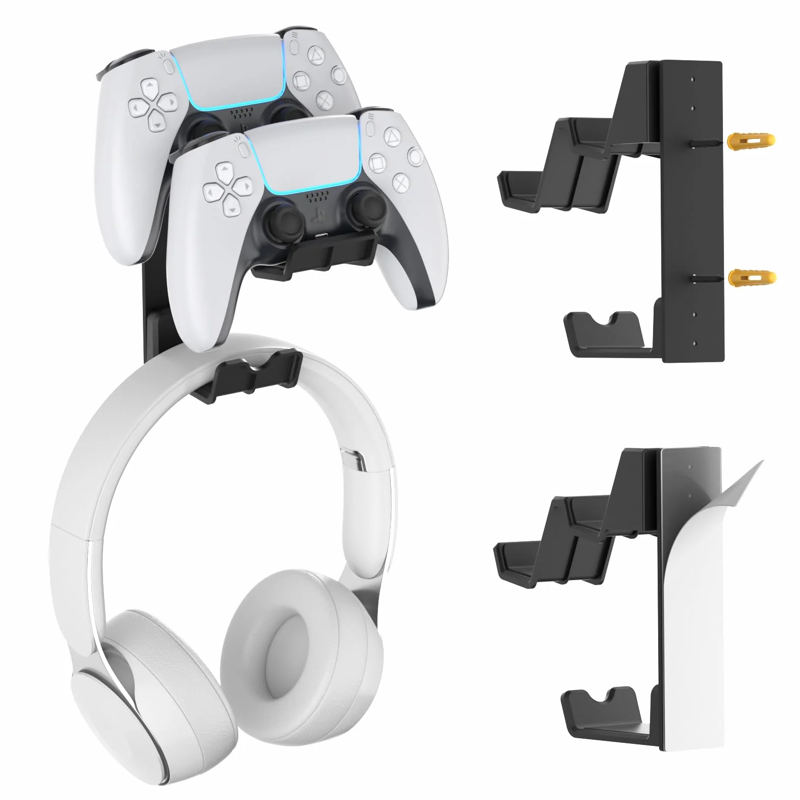 KDD Dos Soporte Mando Gamepad, Universal Soporte Auriculares Pared & Gancho Controlador de Pared, Instalación Adhesiva o con Tornillos para Cascos Xbox PS5/4/3 Switch STEAM Juegos Accesorios Gaming PC