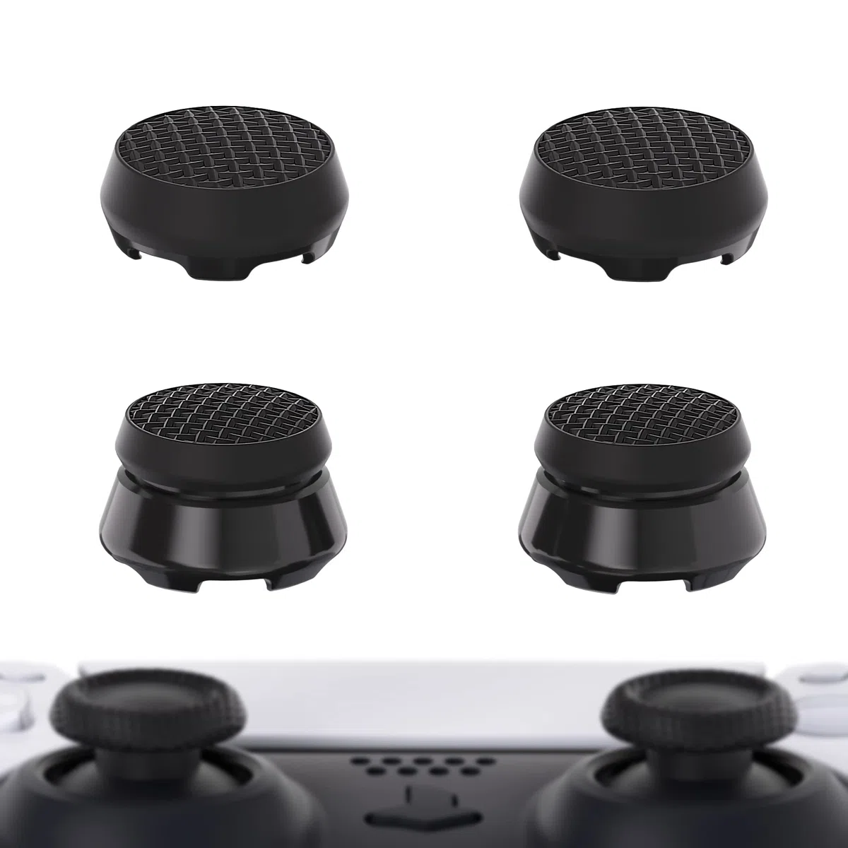 PlayVital Thumbs Pro Armor Pulgar Extensor para ps5 Control Tapas de Joysticks Caps Tapones Thumbstick para ps5 Mando-2 Alturas Elevadas, 2 Alturas Medias Domo(Negro)