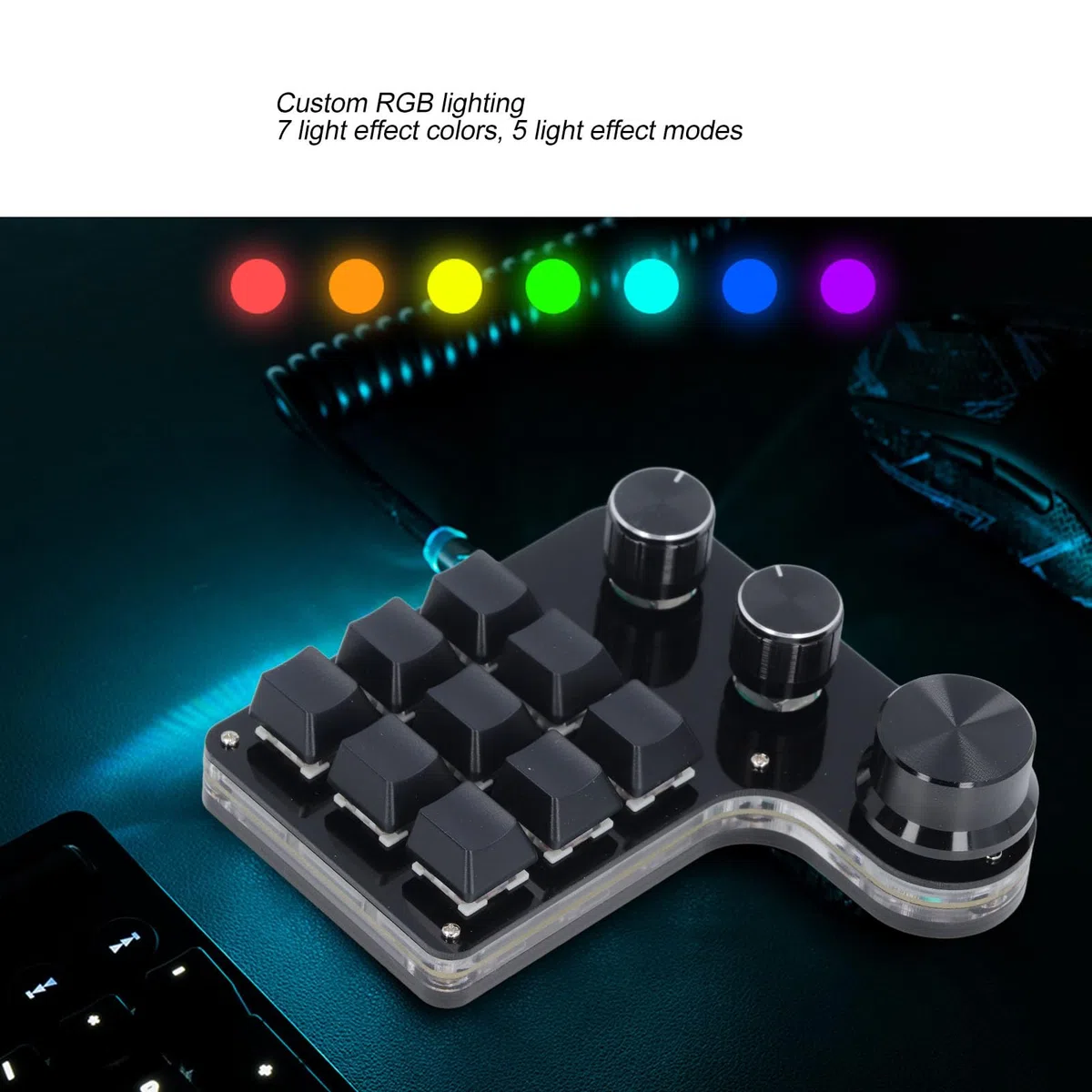 YWBL-WH Teclado Mecánico para Jugar, Mini Macro USB, 9 Teclas, 3 Perillas, Teclado LED RGB, Macro Play, Teclado USB de PC con una Mano para