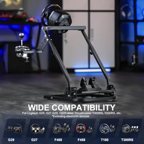 Soporte para volante de carreras, soporte de simulación de conducción plegable ajustable con barras de refuerzo para una experiencia mejorada