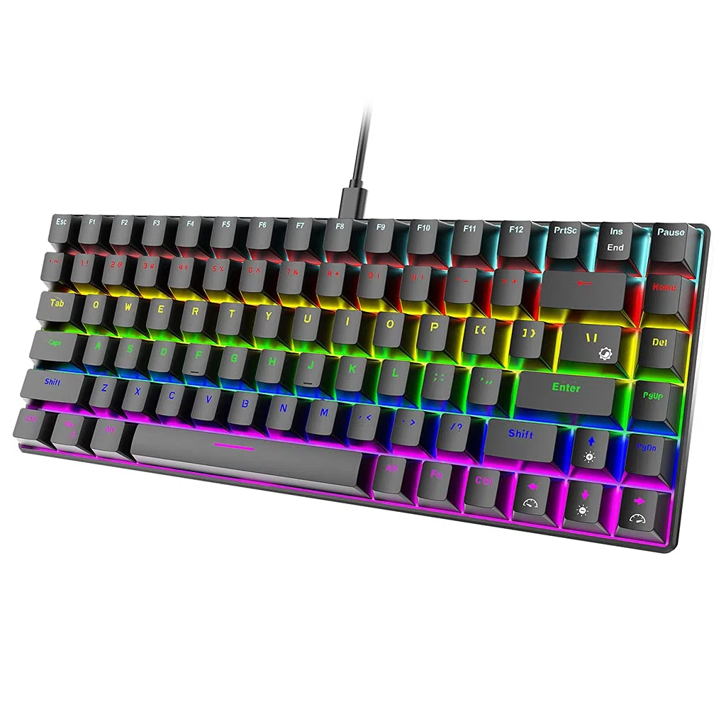Teclado mecánico para Juegos Interruptor Verde/Rojo 84 Teclas Teclado para Juegos con Cable USB con 15 Luces RGB Efecto Escritorio PC Gamer