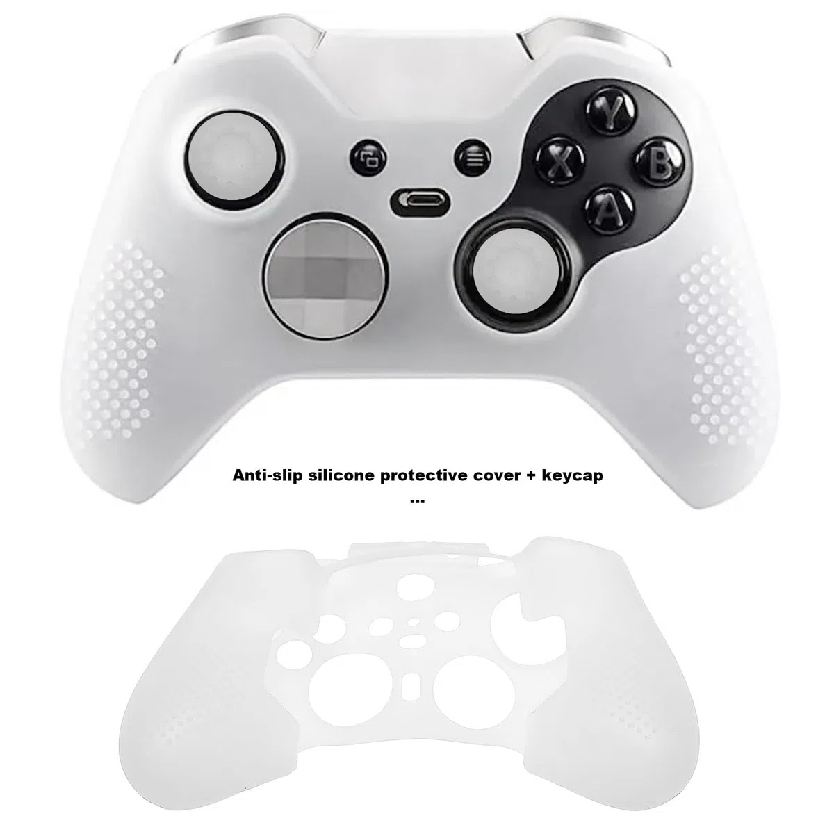 Funda de silicona antideslizante suave con tapas de agarre para el pulgar compatible con Xbox Elite Wireless Controller Series 2, protector de piel de goma suave, color blanco