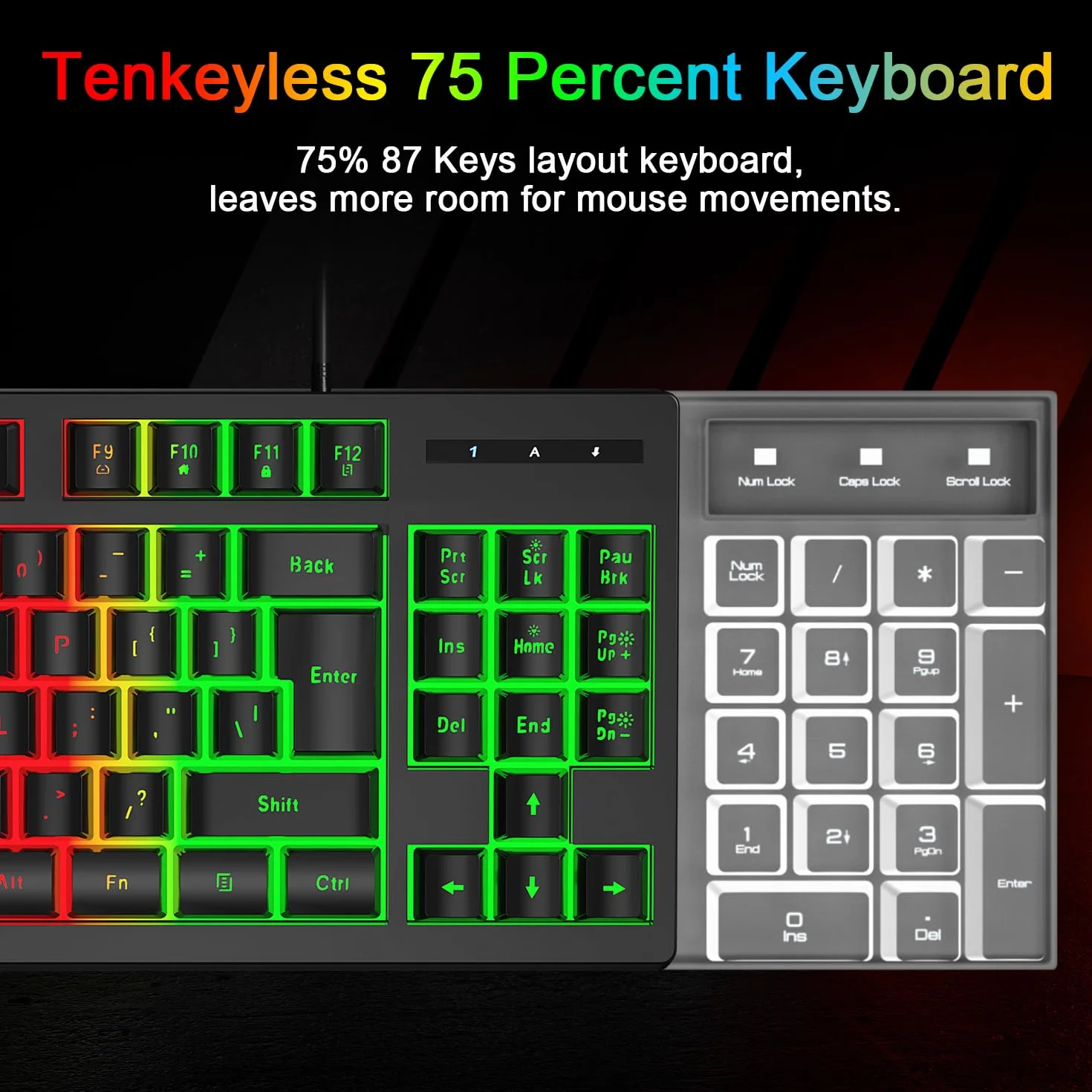 BlueFinger Combo de teclado RGB para juegos de 87 teclas y mouse retroiluminado, teclado arco iris con cable USB, juego de teclado para juegos de computadora portátil y trabajo