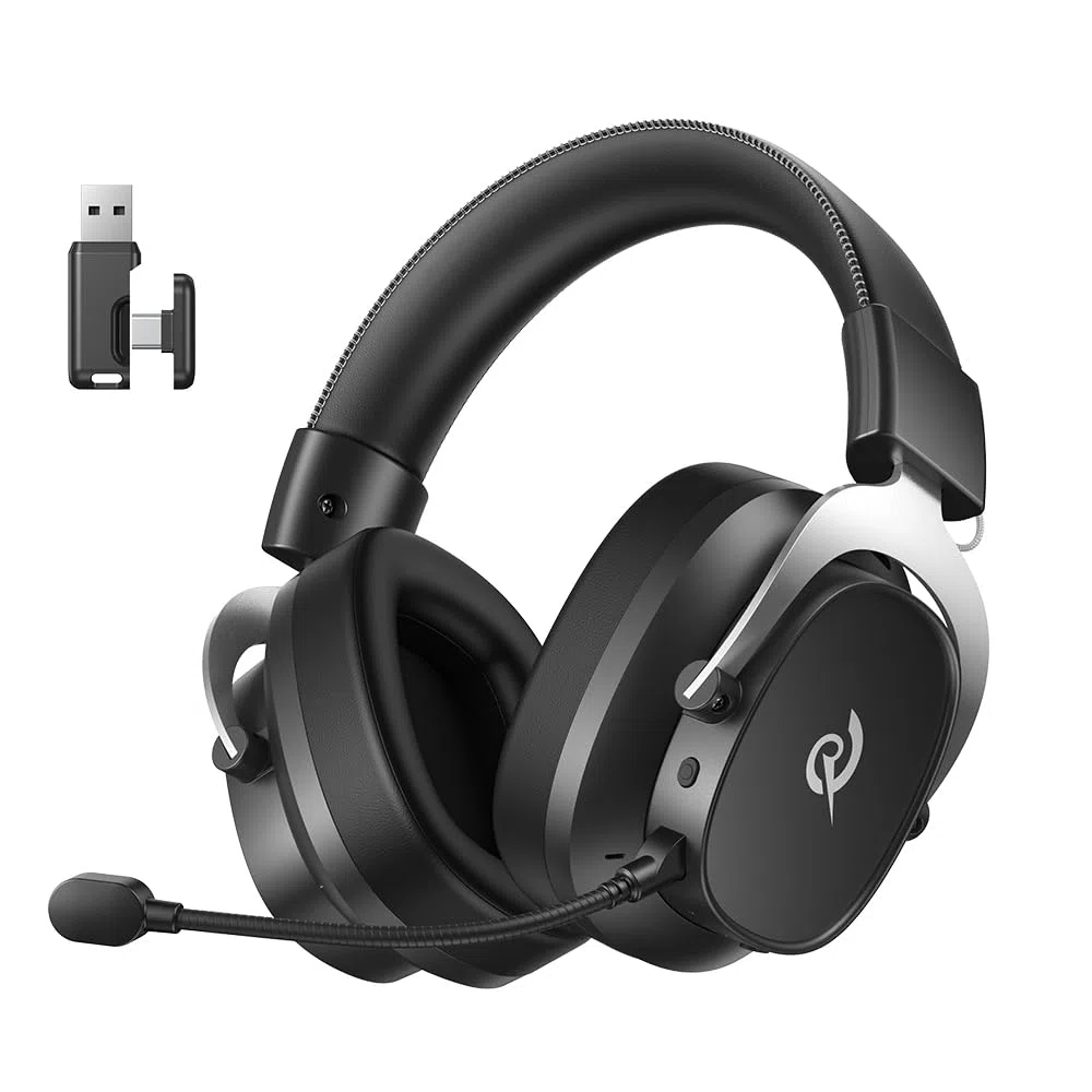 QCY Heroad VT200 Cascos Gaming Inalámbricos para PC/Ps5/Ps4/Switch/Mobile, 7.1 Sonido Envolvente, Auriculares Gaming con 2.4 GHz+Bluetooth 6.0, Duración 130H, Drivers 53mm, RGB -Plata Negro