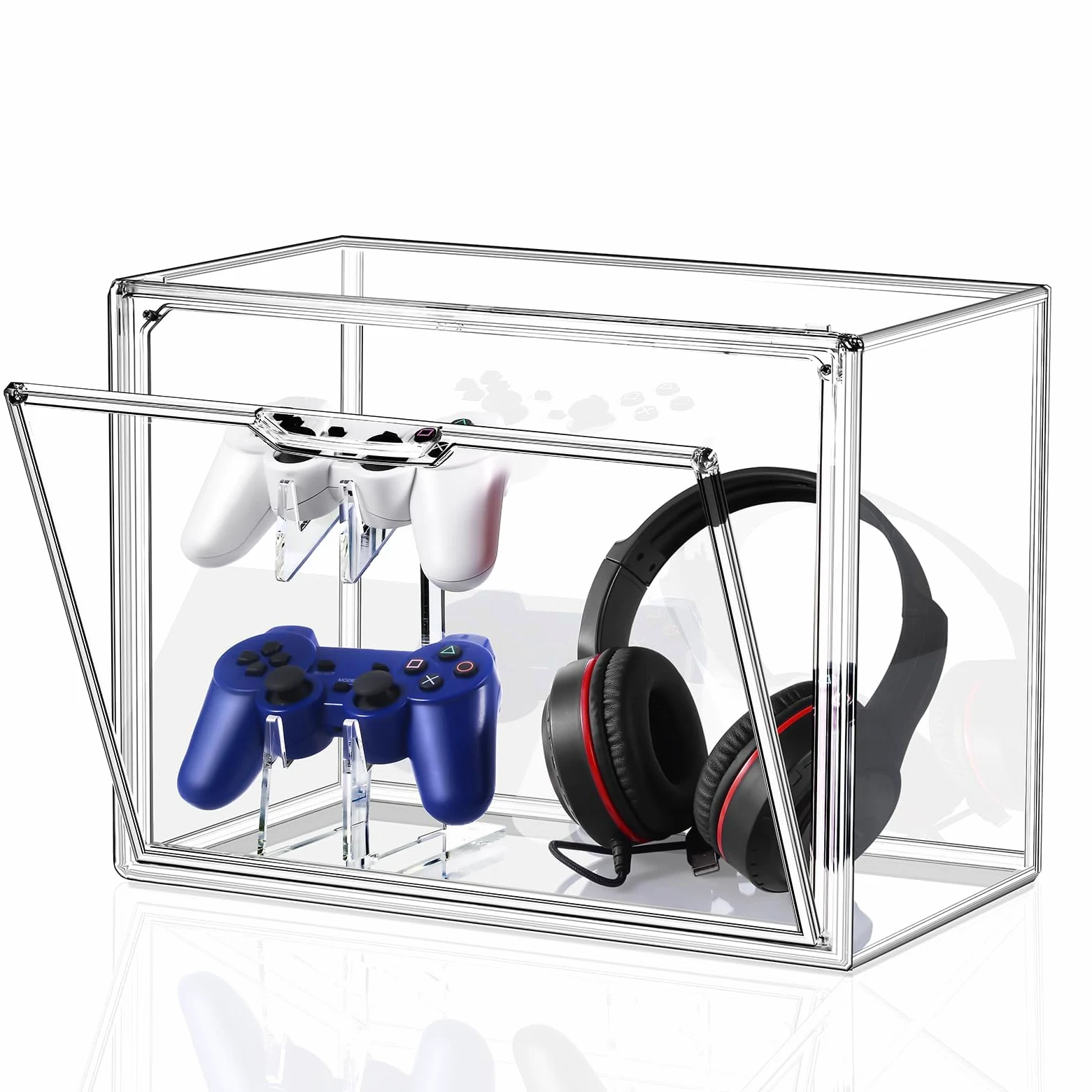 Soporte para controlador y auriculares, soporte para auriculares para escritorio, vitrina acrílica para controladores de juegos y auriculares