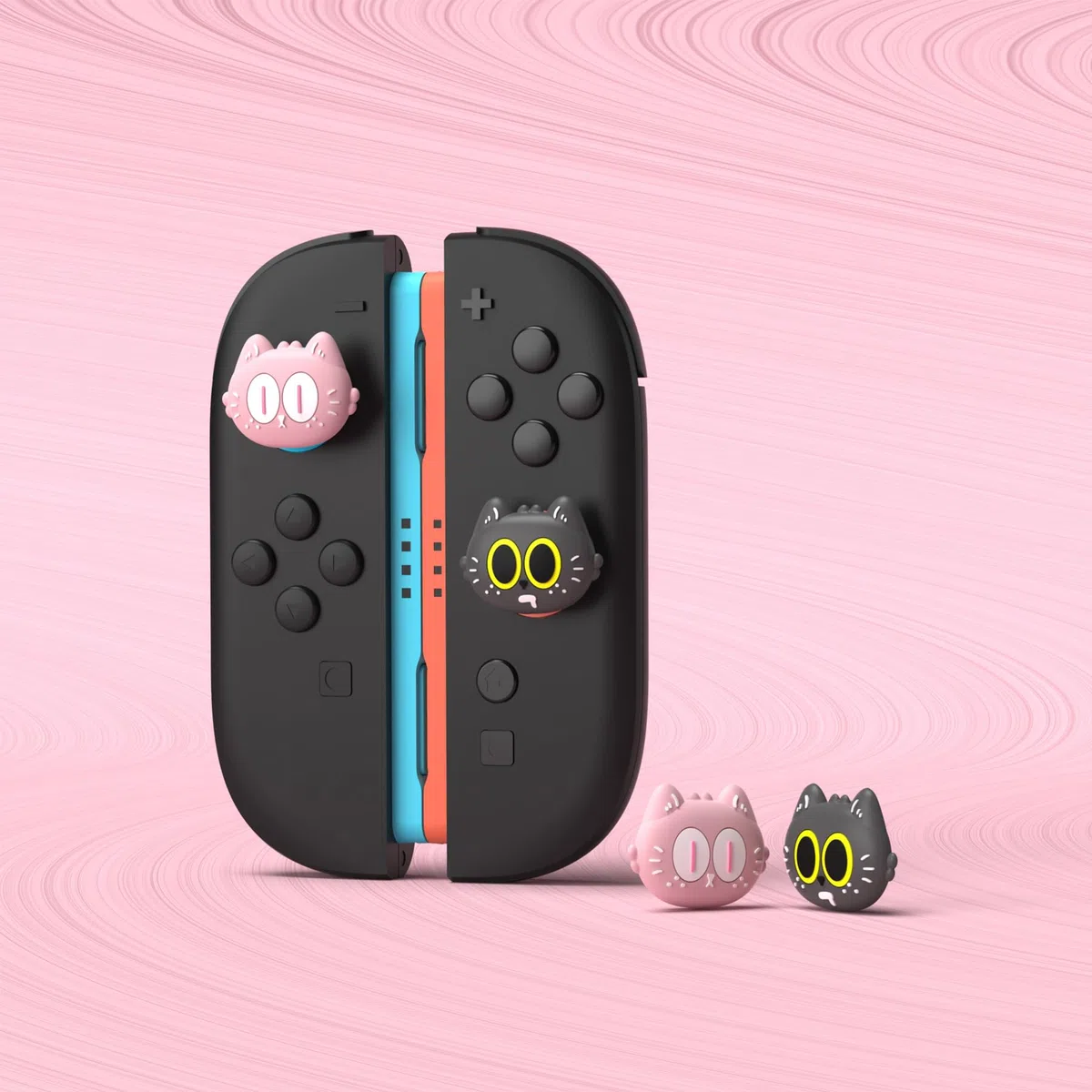 PlayVital 4 Piezas de Agarres para el Pulgar para Nintendo Switch 2 2025, Kawaii Tapas de Silicona para Joysticks de Joycon, Protector para Joystick, Accesorios para Switch 2 (Gato Lunar)