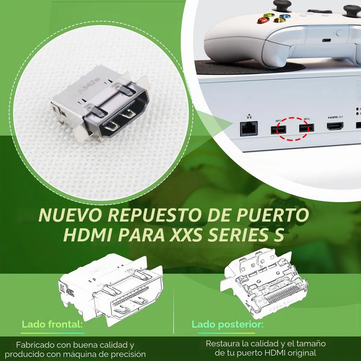 RongZy Para Xbox Series S HDMI Puerto para XSS Series S HDMI Port Conector de Interfaz del Puerto Accesorios Repuesto con Herramientas de Reparación Paratur