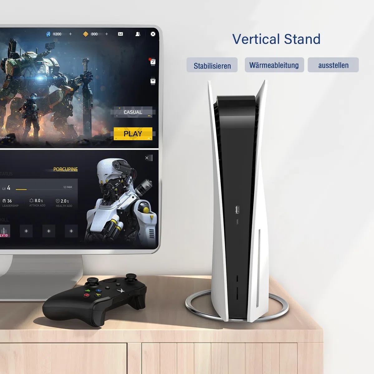 Soporte vertical para consola PS5 Slim, para PS5/PS5 Silm Consola Disc y Digital Edition vertical, base antideslizante, proporciona estabilidad y disipación de calor – Noire