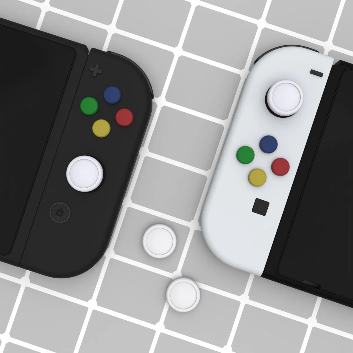 eXtremeRate PlayVital Agarres para el Pulgar para Nintendo Switch Joycon Lite Tapas de Joysticks Caps Thumb Grips de Silicona Joystick Tapas de Pulgar para Nintendo Switch Lite joycons(Blanco)