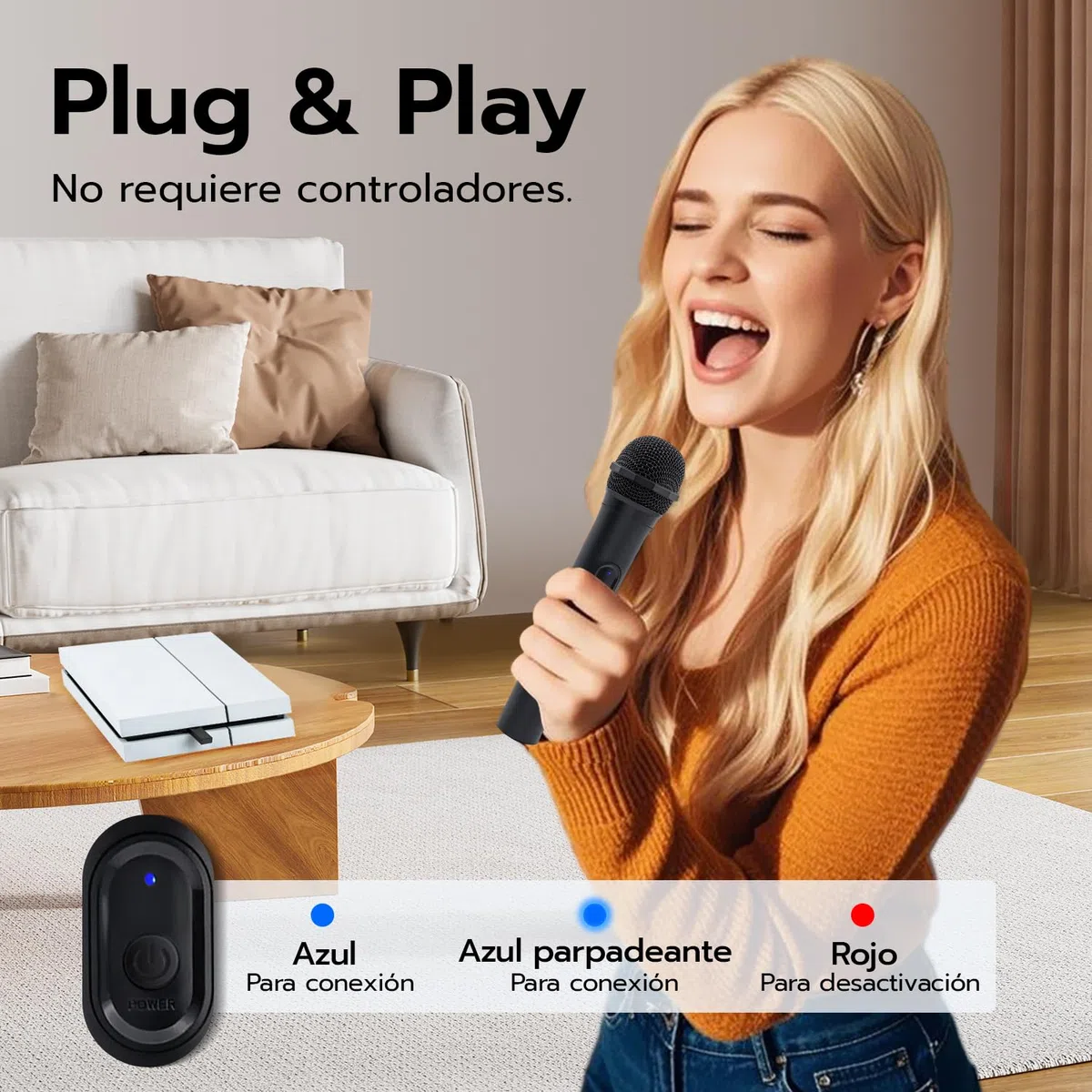 Mcbazel Micrófono inalámbrico para PS5/ PS4/Pro/ PS3/ PS2/ Xbox Series X|S/Xbox One X|S/Xbox One/ 360/Nintendo Switch/Switch OLED/Wii/WiiU/PC con Baja latencia 2 pièces