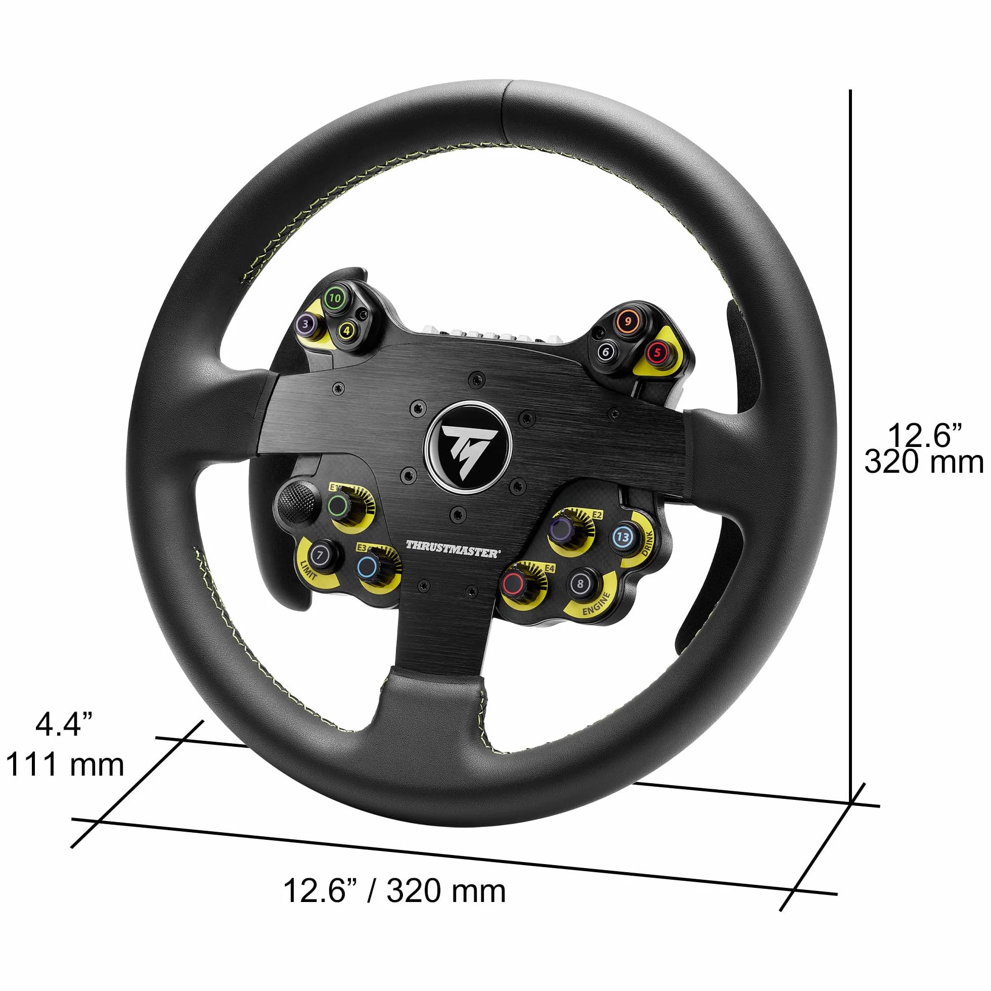 Thrustmaster EVO Racing 32R Leather - Volante de Cuero de 32 cm con EVO Hub (Buje Desmontable, Levas Magnéticas, 25 Botones, Compatible con PS5, Xbox y PC) Negro