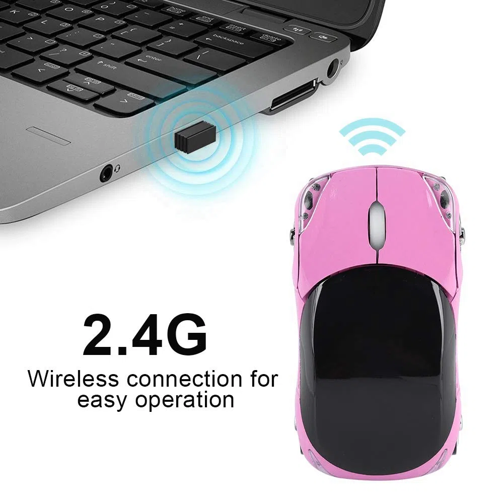 FOSA Ratón inalámbrico de 2,4 GHz 3D deportivo con forma de coche, mini ratones ergonómicos de manos pequeñas con receptor USB, ratón de coche de dibujos animados de 1600 DPI para laptop, PC, tablet,