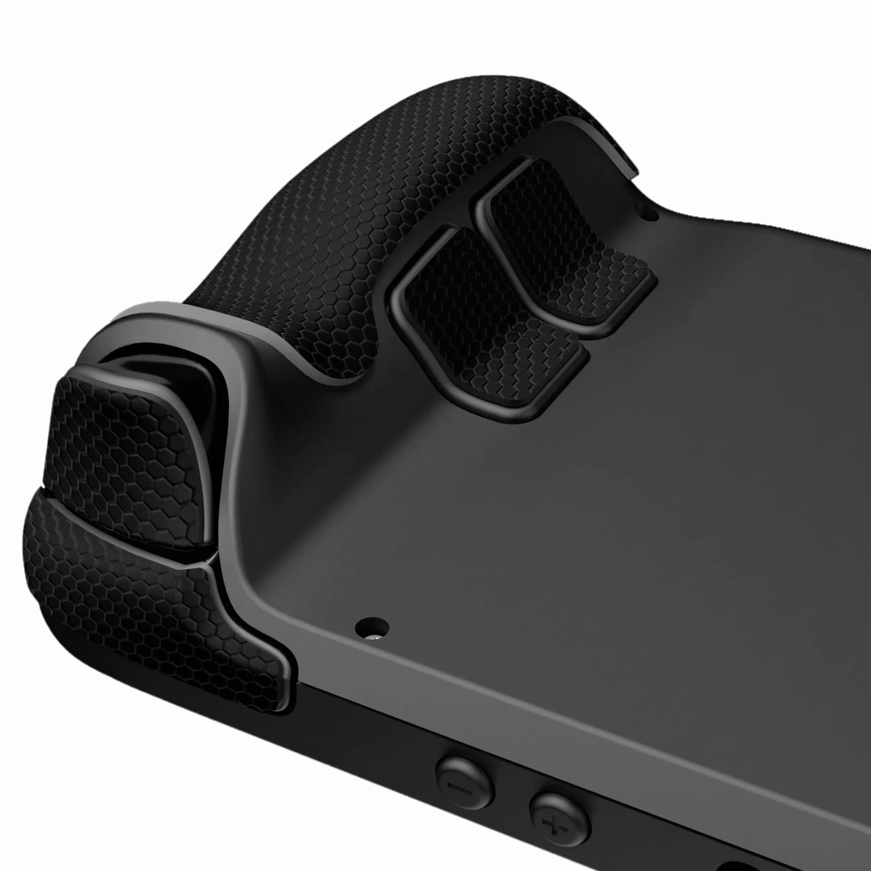 PlayVital Almohadilla de Goma Suave con Textura para Steam Deck LCD & OLED Pegatina para Mejorar el Agarre de la Piel Protector con Botón Trasero y Tapas de Pulgar(Panal Textura-Negro)
