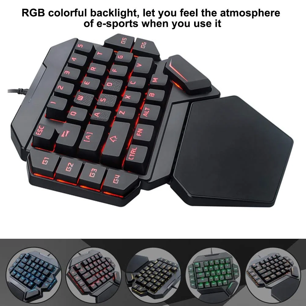 Bewinner Teclado de una Mano, 35 teclados USB con Cable para PC Teclados de Juegos para XP ME/Vista Teclado mecánico portátil para minijuegos