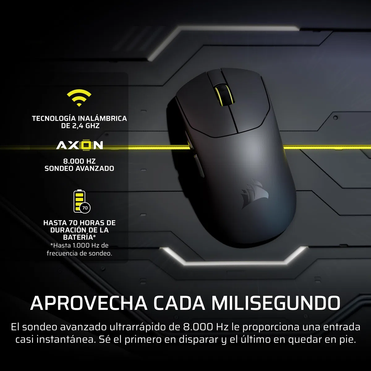 Corsair Sabre v2 Pro Ultralight Wireless FPS Ratón Gaming – 33K dpi, 36g Peso, 8,000Hz Sondeo Avanzado, Interruptores Mecánicos, hasta 70 Horas de Duración de la Batería, Web Hub – Negro